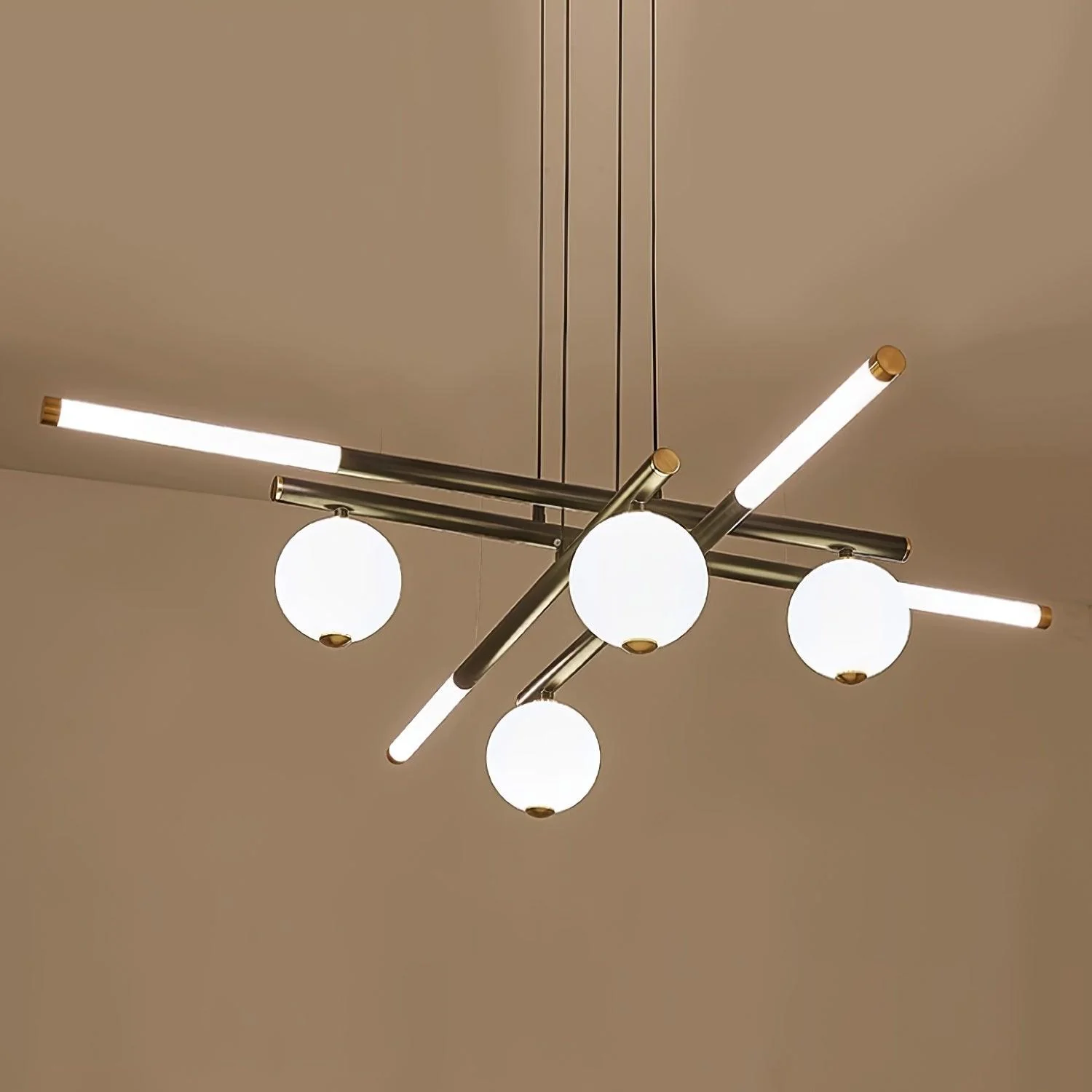 Chandelier Black White Rods and Globe Modern - Image 18