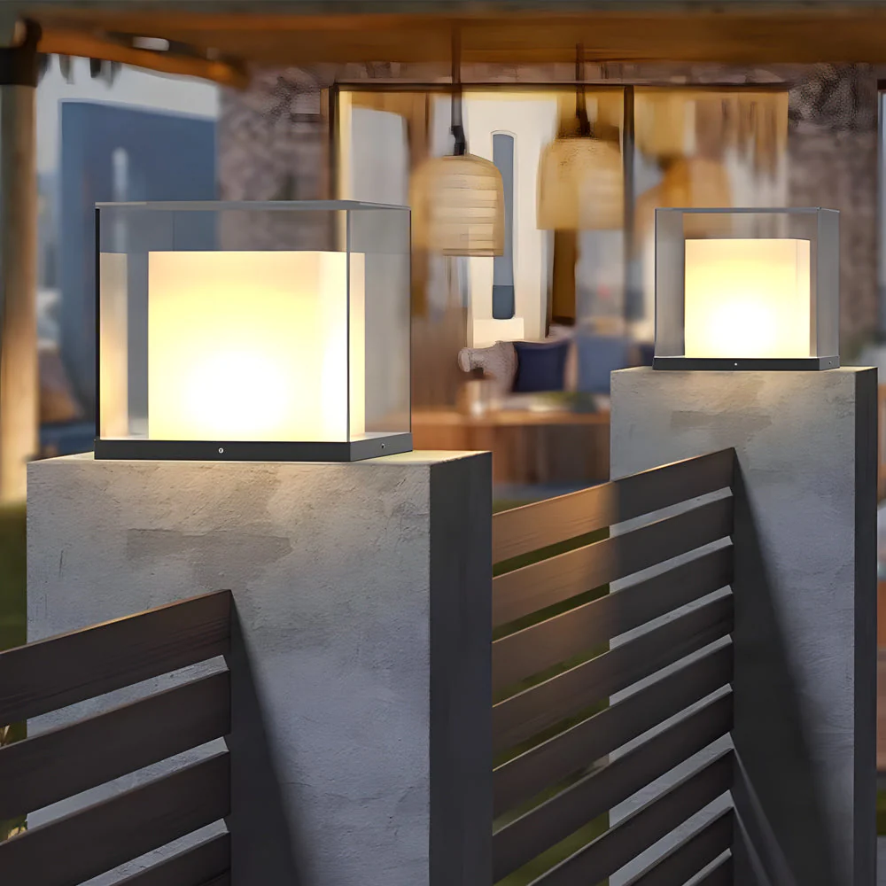 Cheerful Square Gate Minimalist Glass Outdoor Pillar Lights - Image 3