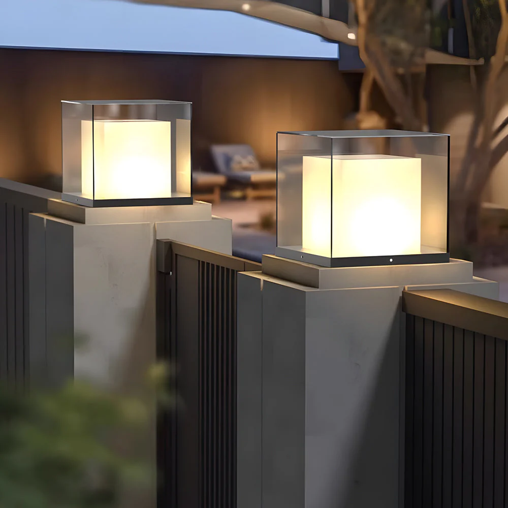 Cheerful Square Gate Minimalist Glass Outdoor Pillar Lights - Image 4