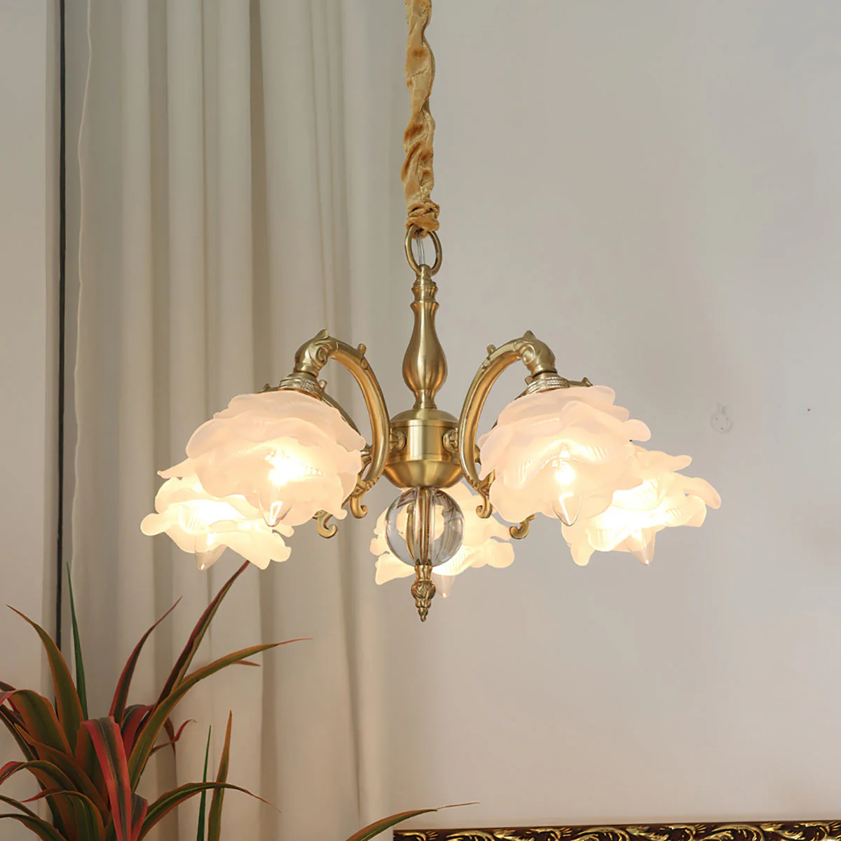 Curved Vintage Brass Chandelier - Image 11