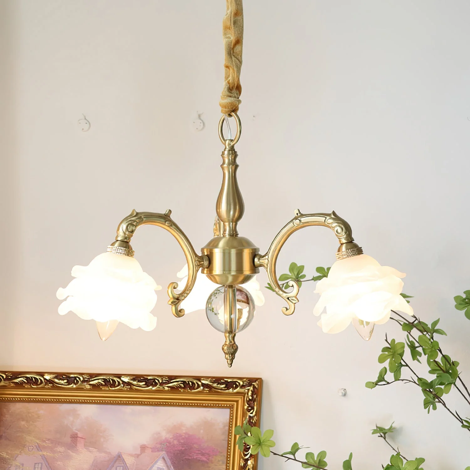 Curved Vintage Brass Chandelier - Image 12
