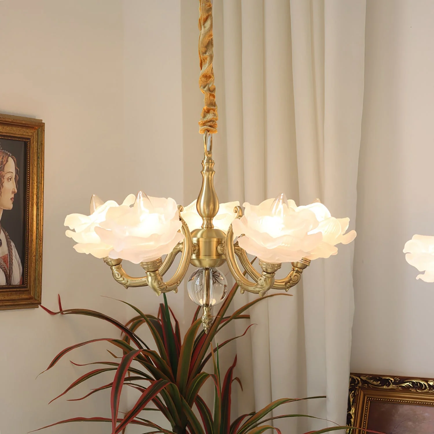Curved Vintage Brass Chandelier - Image 13