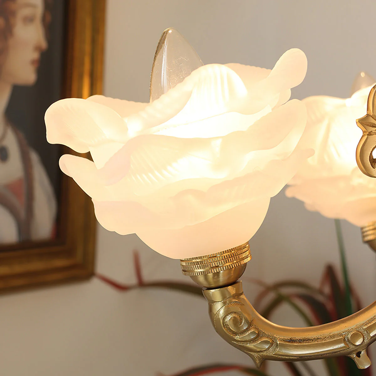 Curved Vintage Brass Chandelier - Image 16