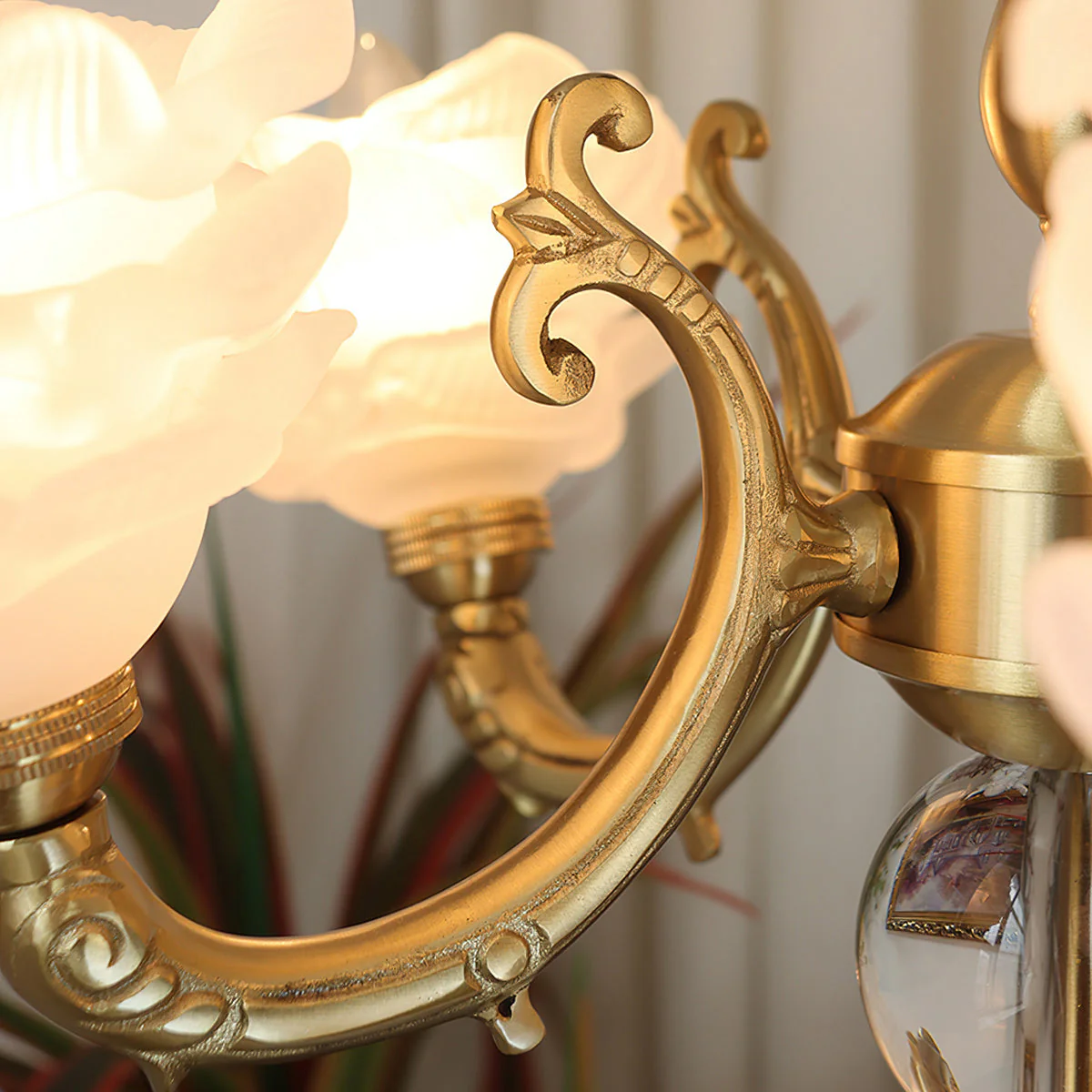 Curved Vintage Brass Chandelier - Image 17