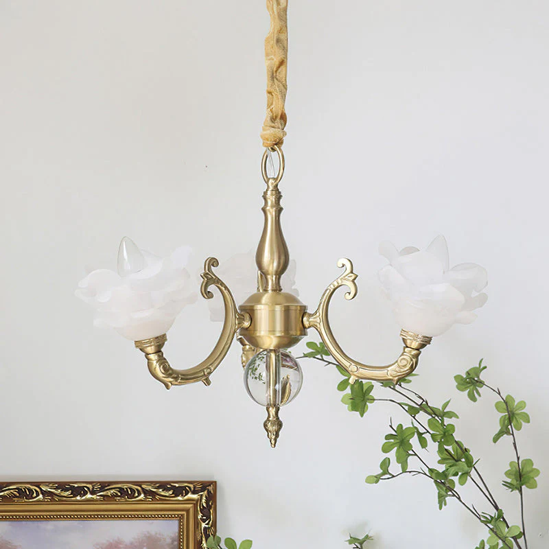 Curved Vintage Brass Chandelier - Image 19