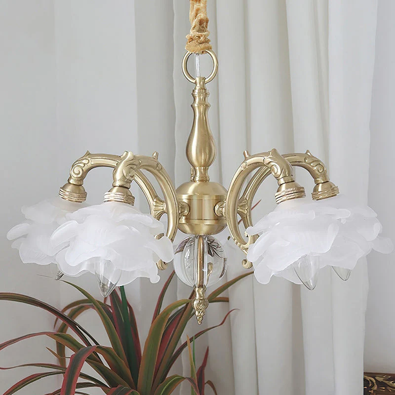 Curved Vintage Brass Chandelier - Image 22
