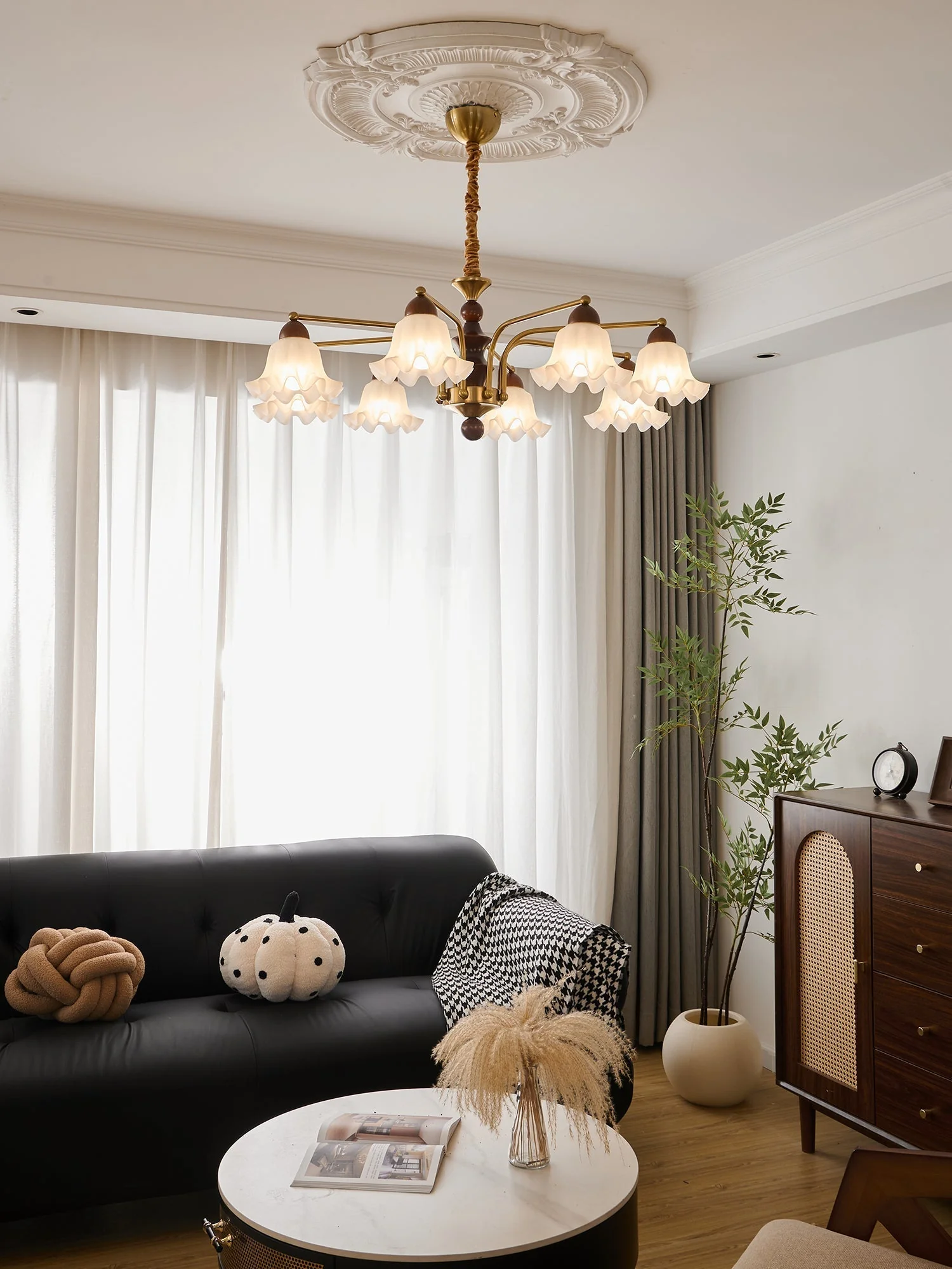 Lylaeen Elegance Vintage Glass Wood Chandelier - Image 9