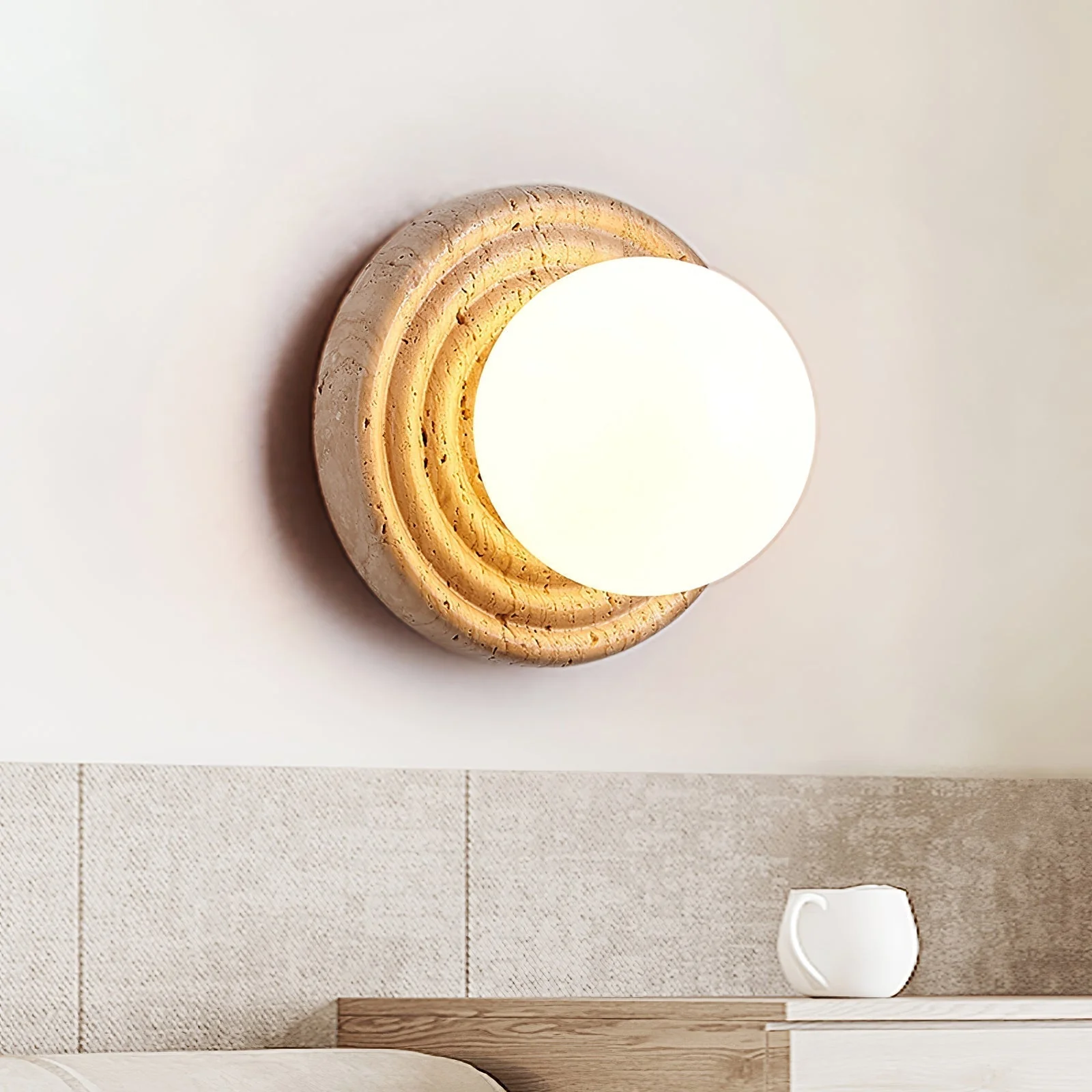 Echo Travertine Globe Wall Lamp - Image 3