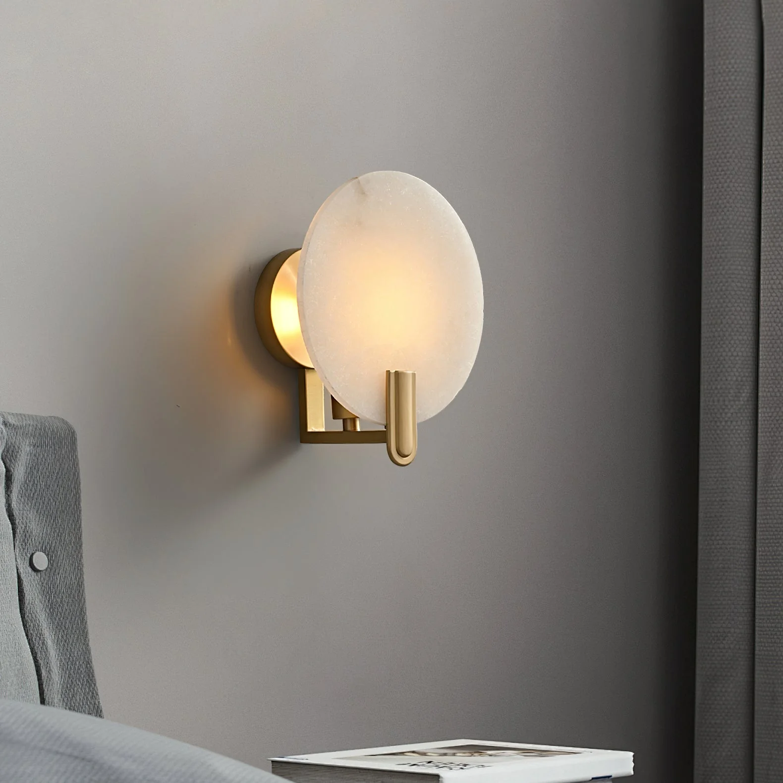 Eclipse Alabaster & Brass Wall Light - Image 3