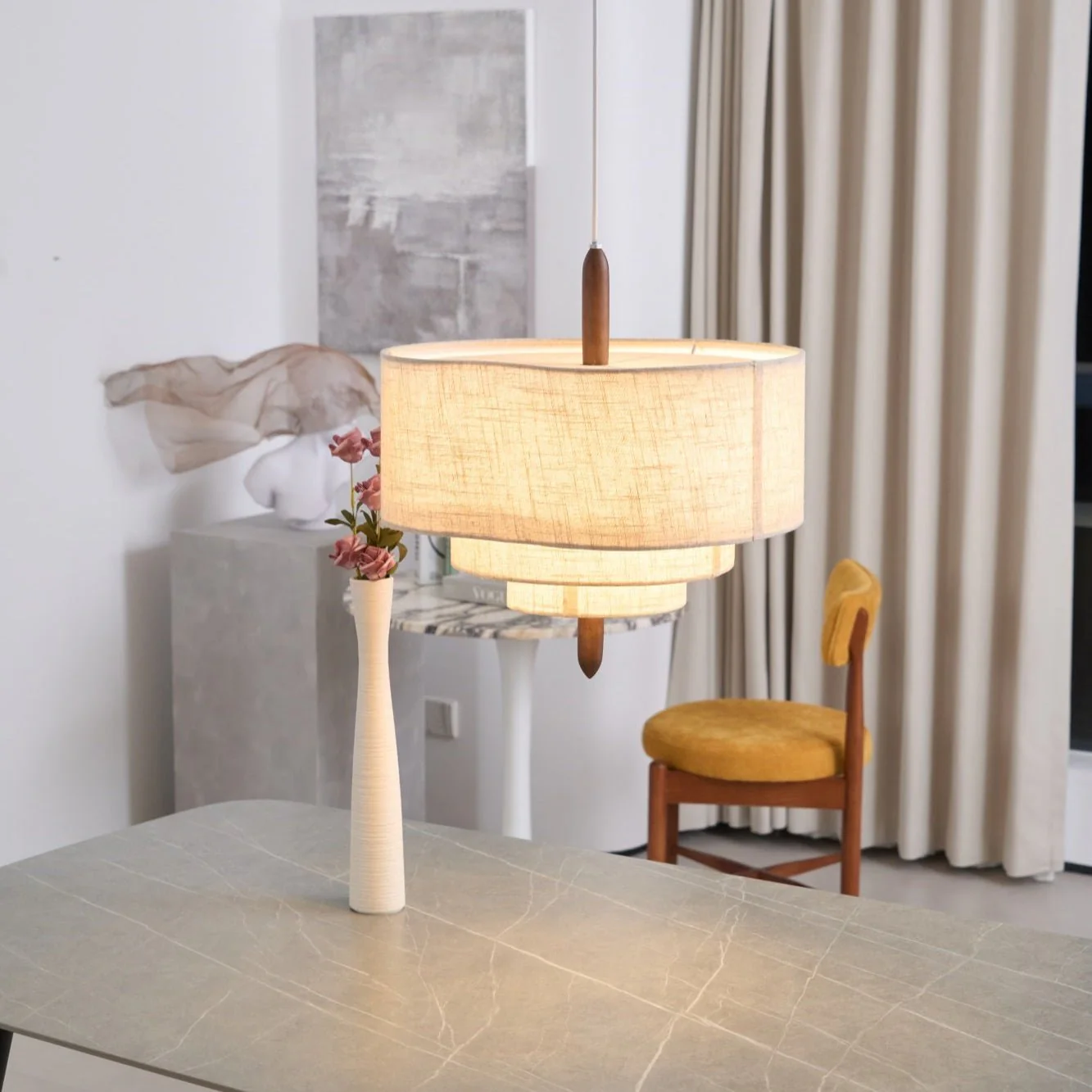 Eldorora Elegance Wave Ladder Wood Fabric Pendant Lamp - Image 11