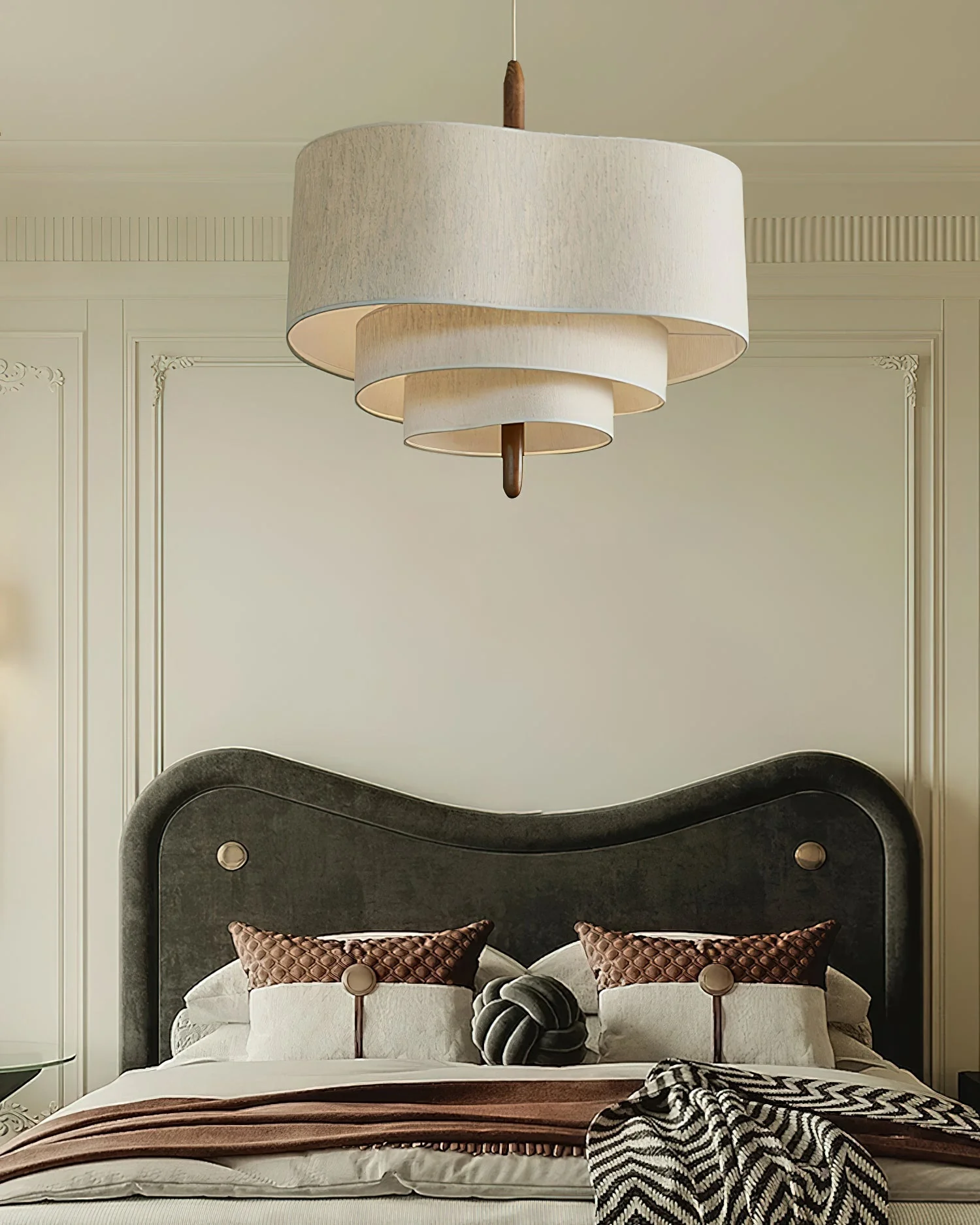 Eldorora Elegance Wave Ladder Wood Fabric Pendant Lamp - Image 14