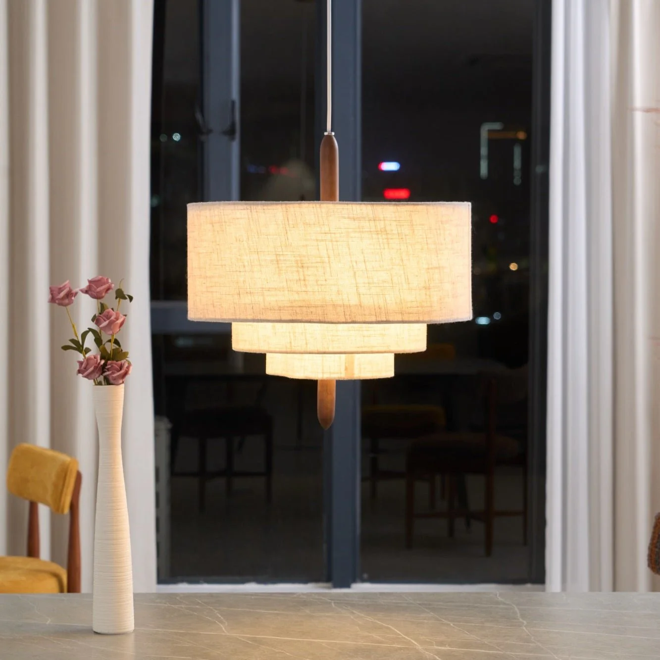 Eldorora Elegance Wave Ladder Wood Fabric Pendant Lamp - Image 17