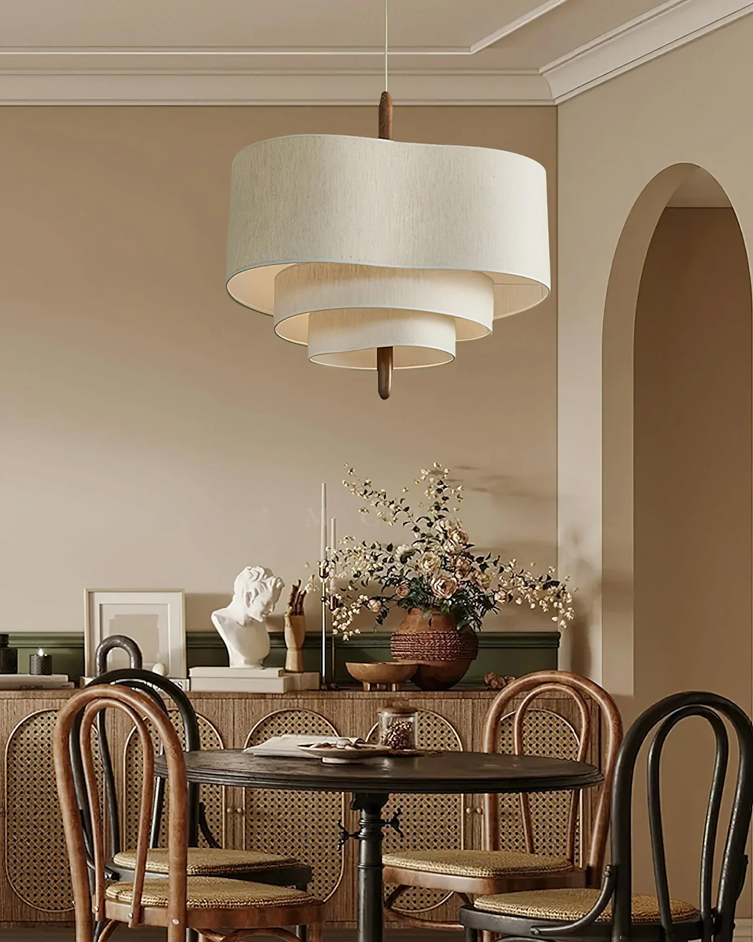 Eldorora Elegance Wave Ladder Wood Fabric Pendant Lamp - Image 19
