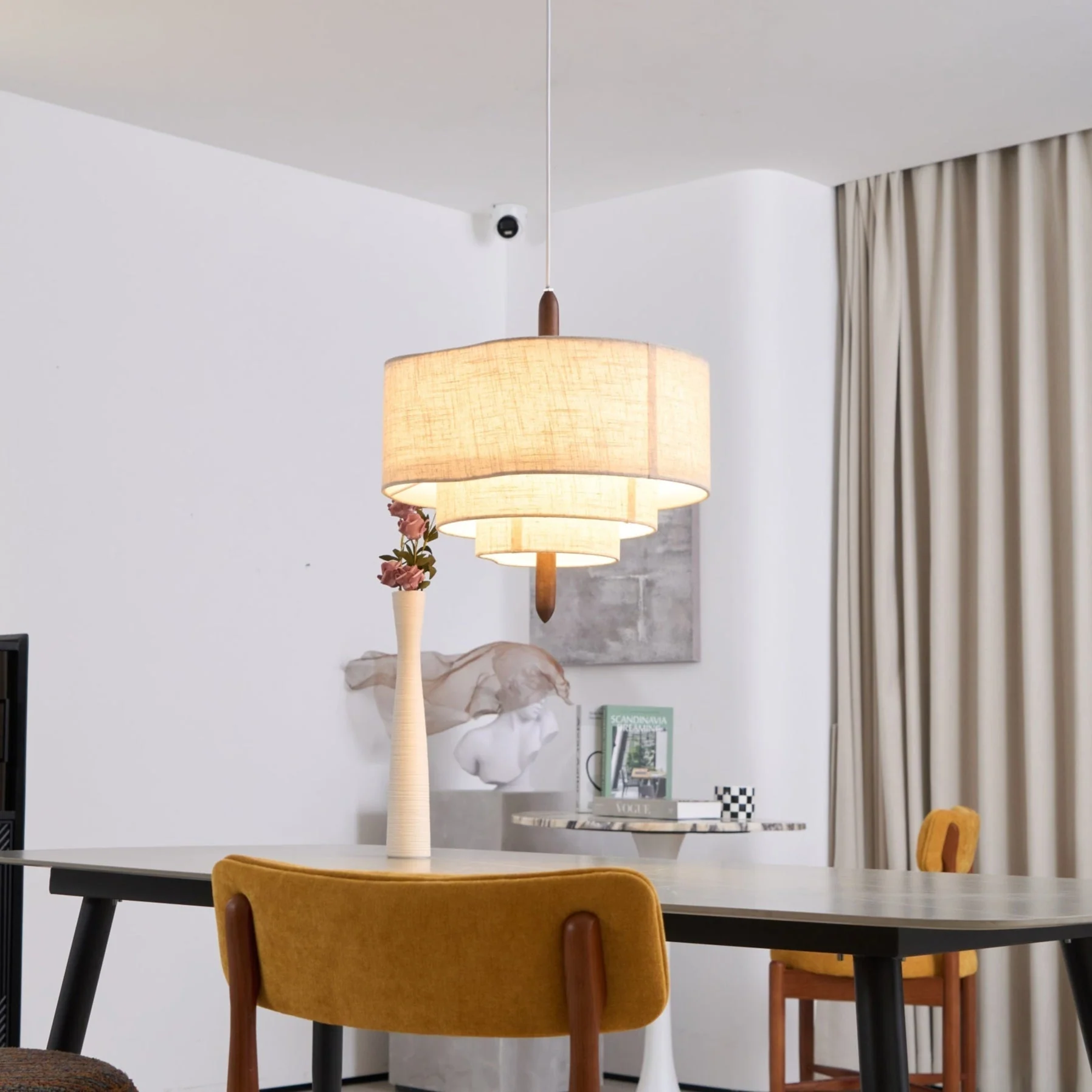 Eldorora Elegance Wave Ladder Wood Fabric Pendant Lamp - Image 7