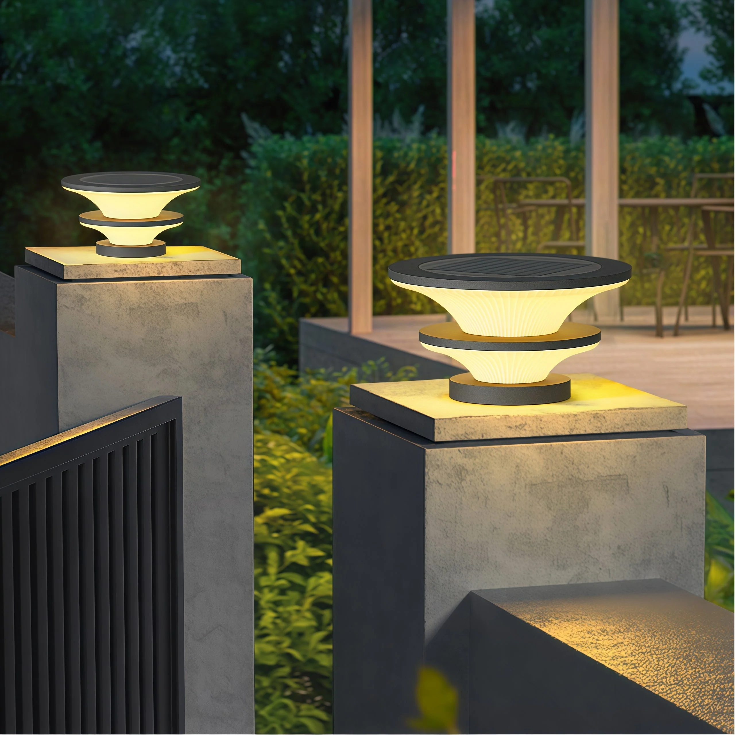 Elijah Round Modern Steel Outdoor Patio Pillar Lights - Image 11