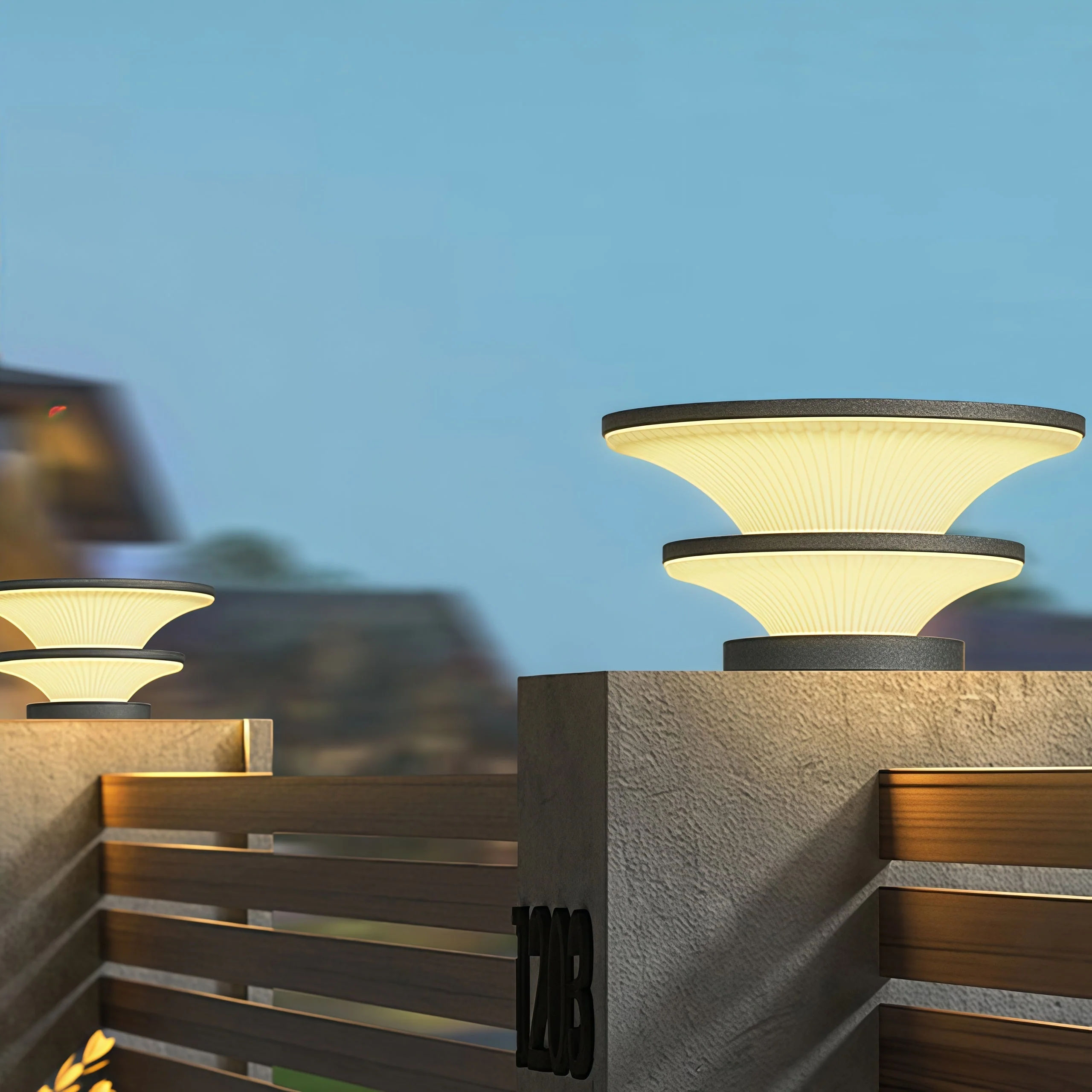 Elijah Round Modern Steel Outdoor Patio Pillar Lights - Image 12
