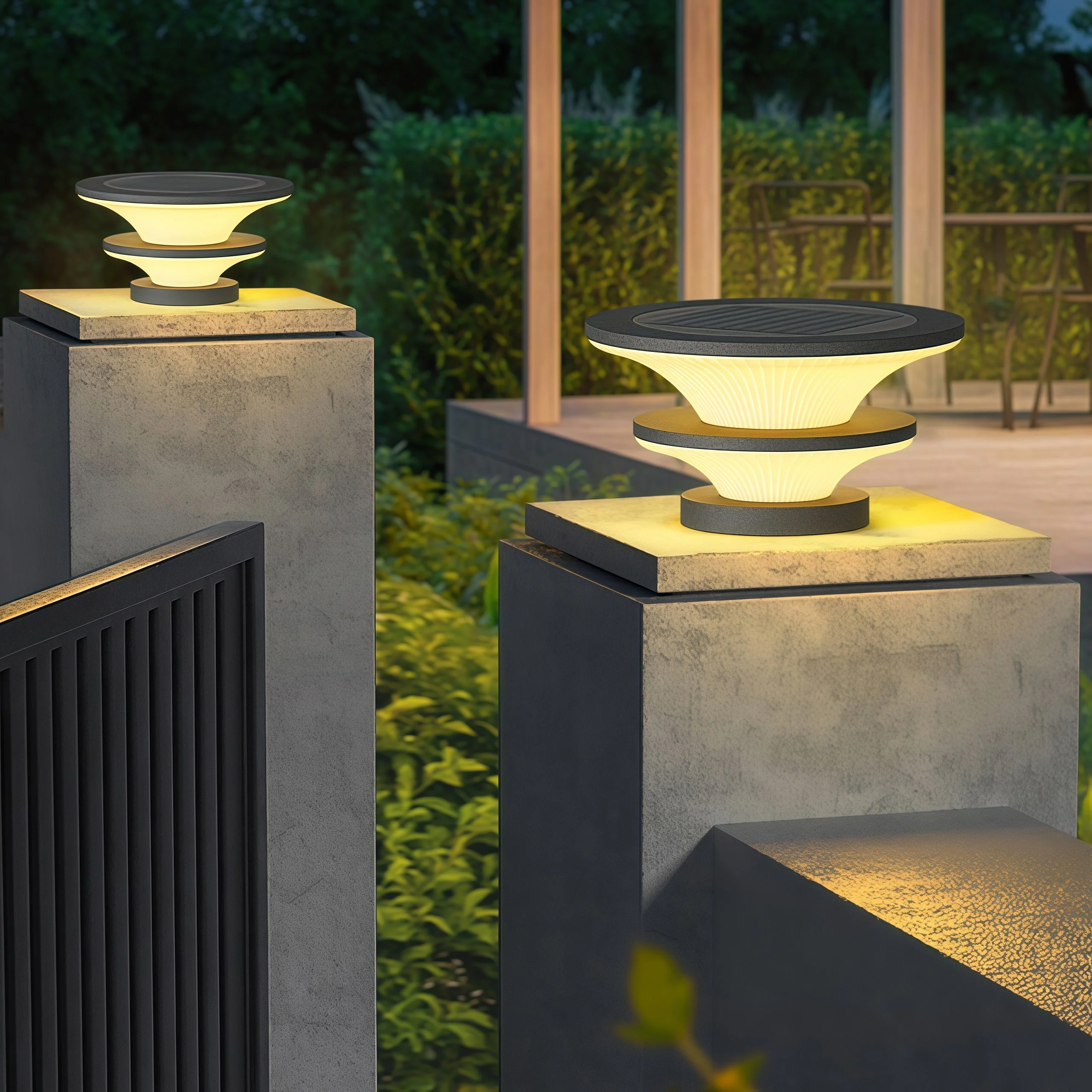 Elijah Round Modern Steel Outdoor Patio Pillar Lights - Image 14