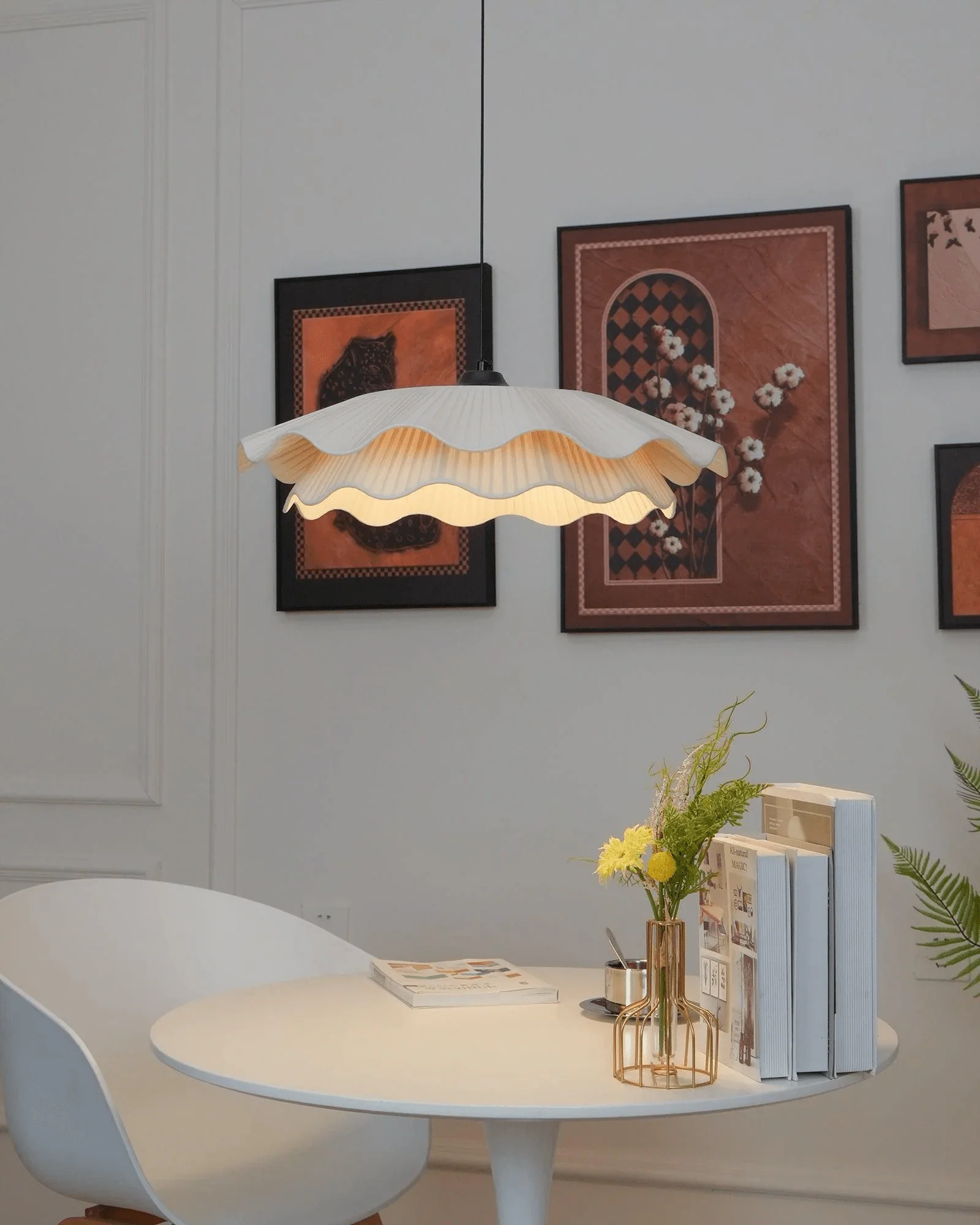 Ellorel Elegance Wave Brass Fabric Pendant Lamp - Image 6