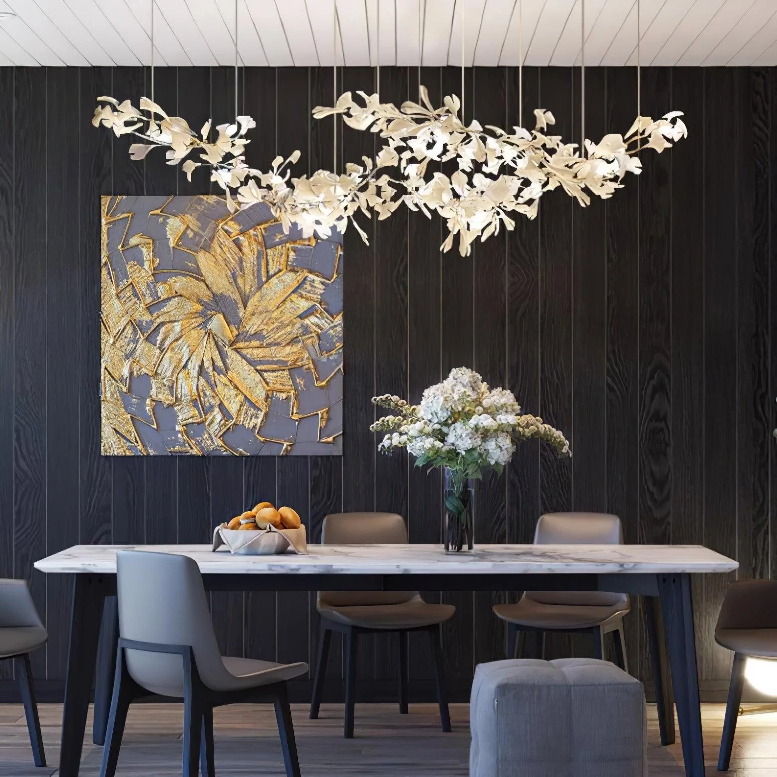 Olivia Ceramic Gingko Chandelier Double Layer Combination - Image 10