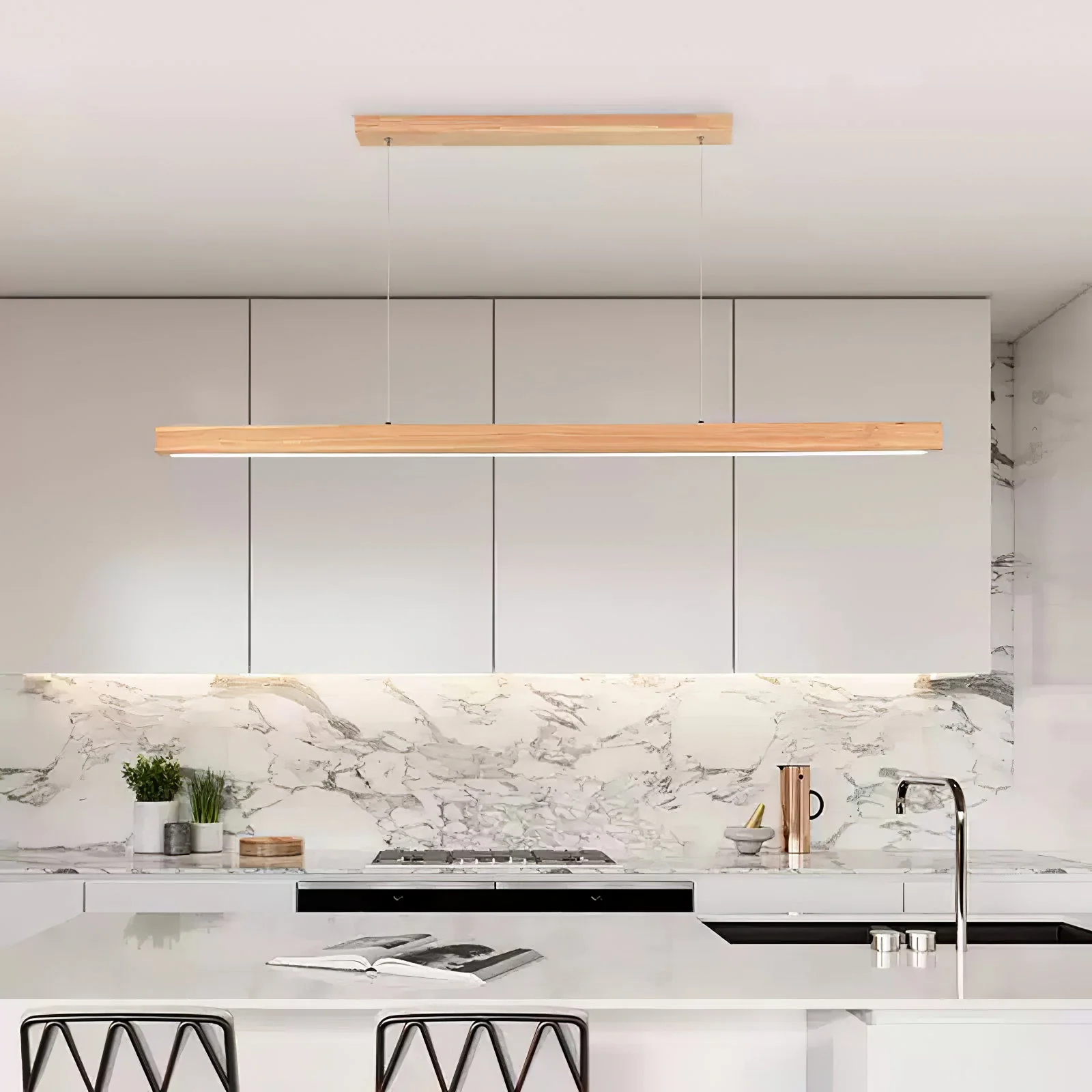 Elowen Linear Minimalist Wood Pendant Light - Image 7