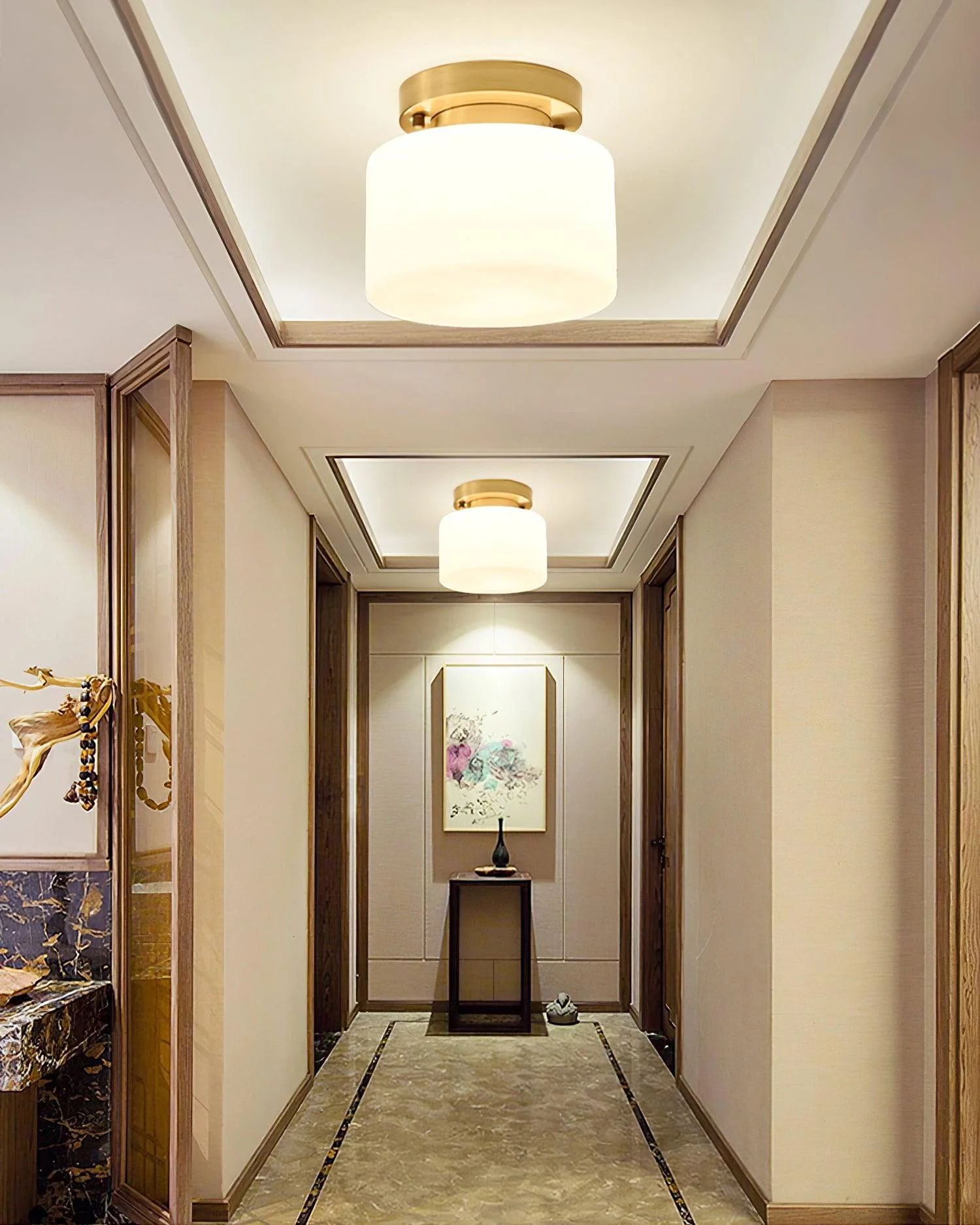 Elsilisra Nordic Art Brass Glass Flush Mount Ceiling Light - Image 3