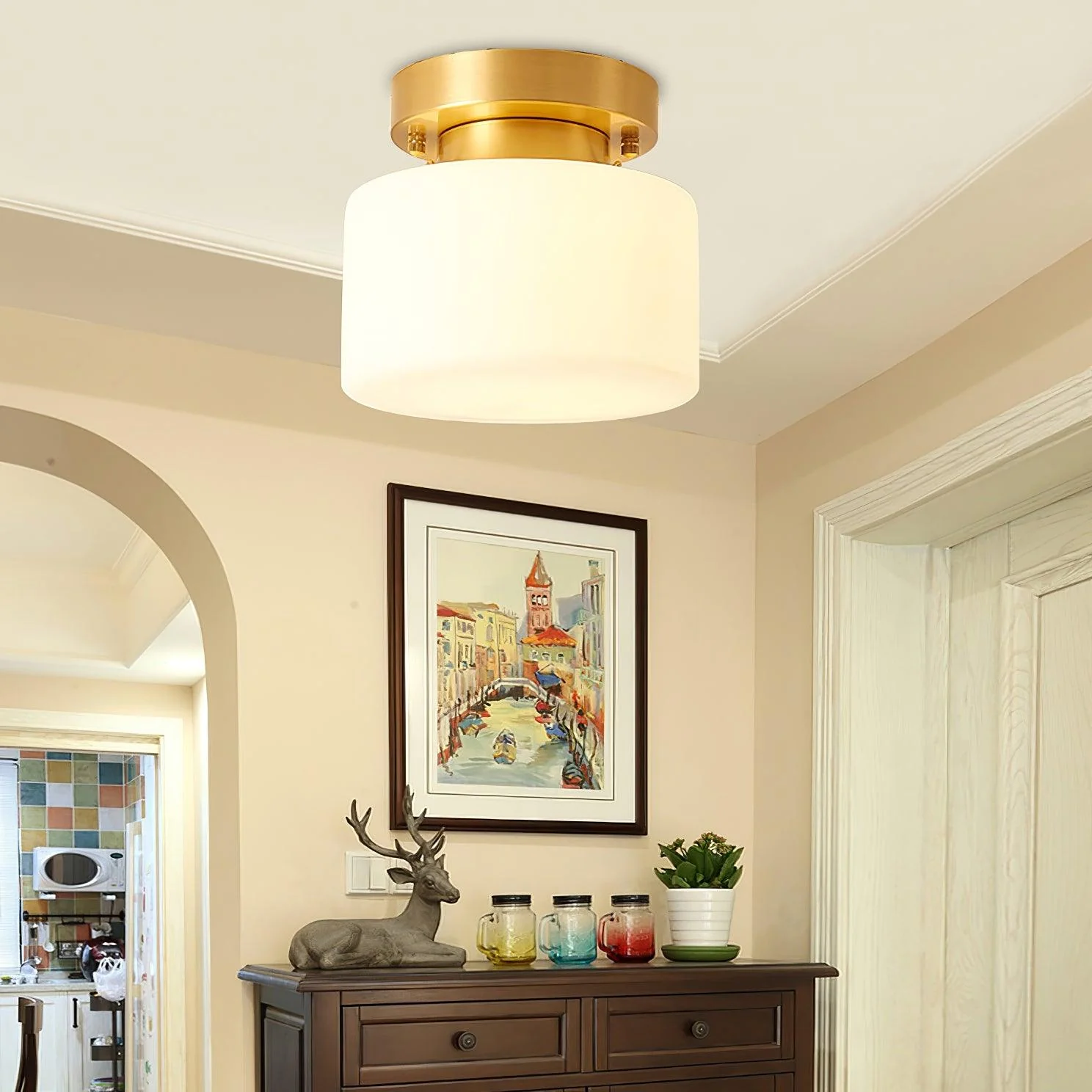 Elsilisra Nordic Art Brass Glass Flush Mount Ceiling Light - Image 32