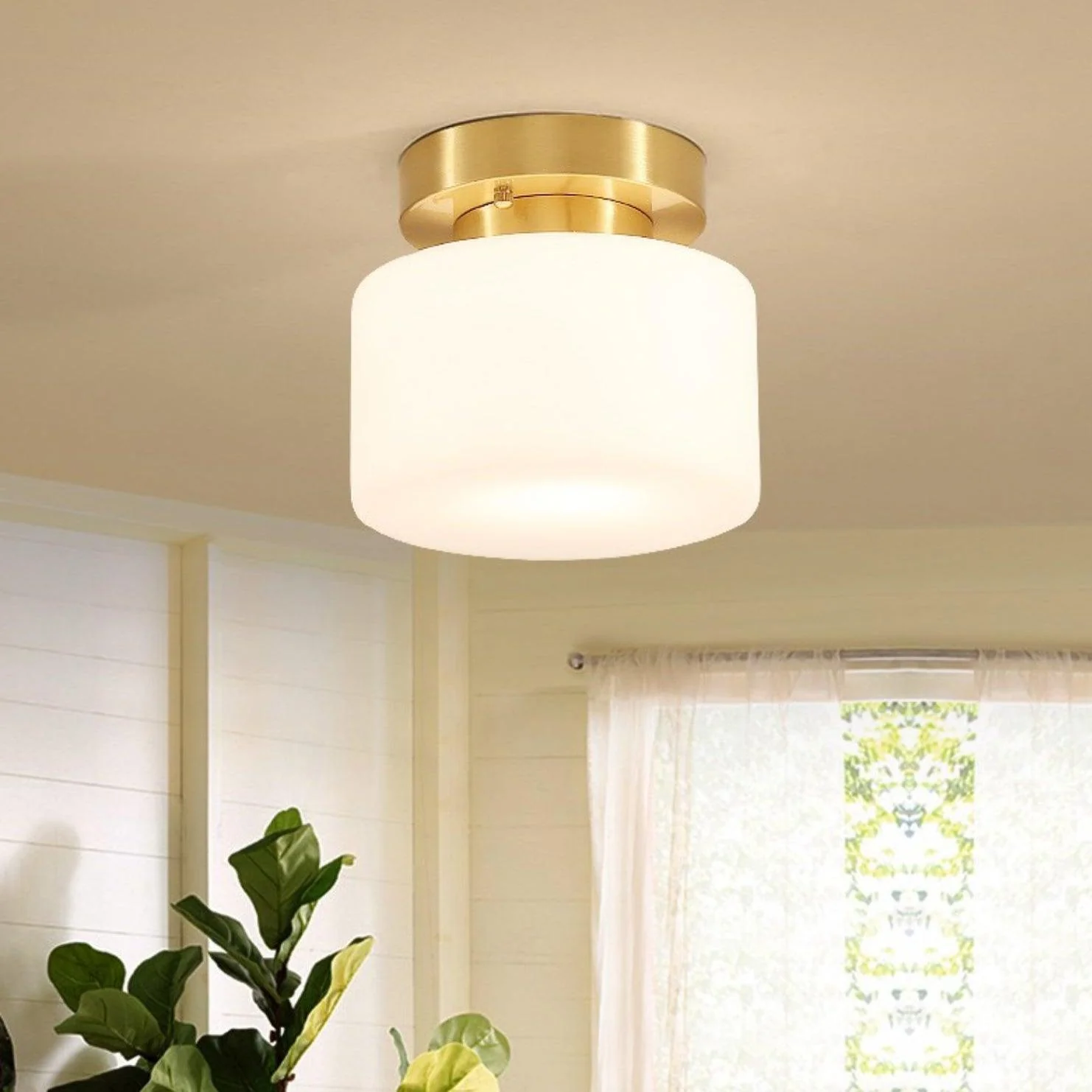 Elsilisra Nordic Art Brass Glass Flush Mount Ceiling Light - Image 4