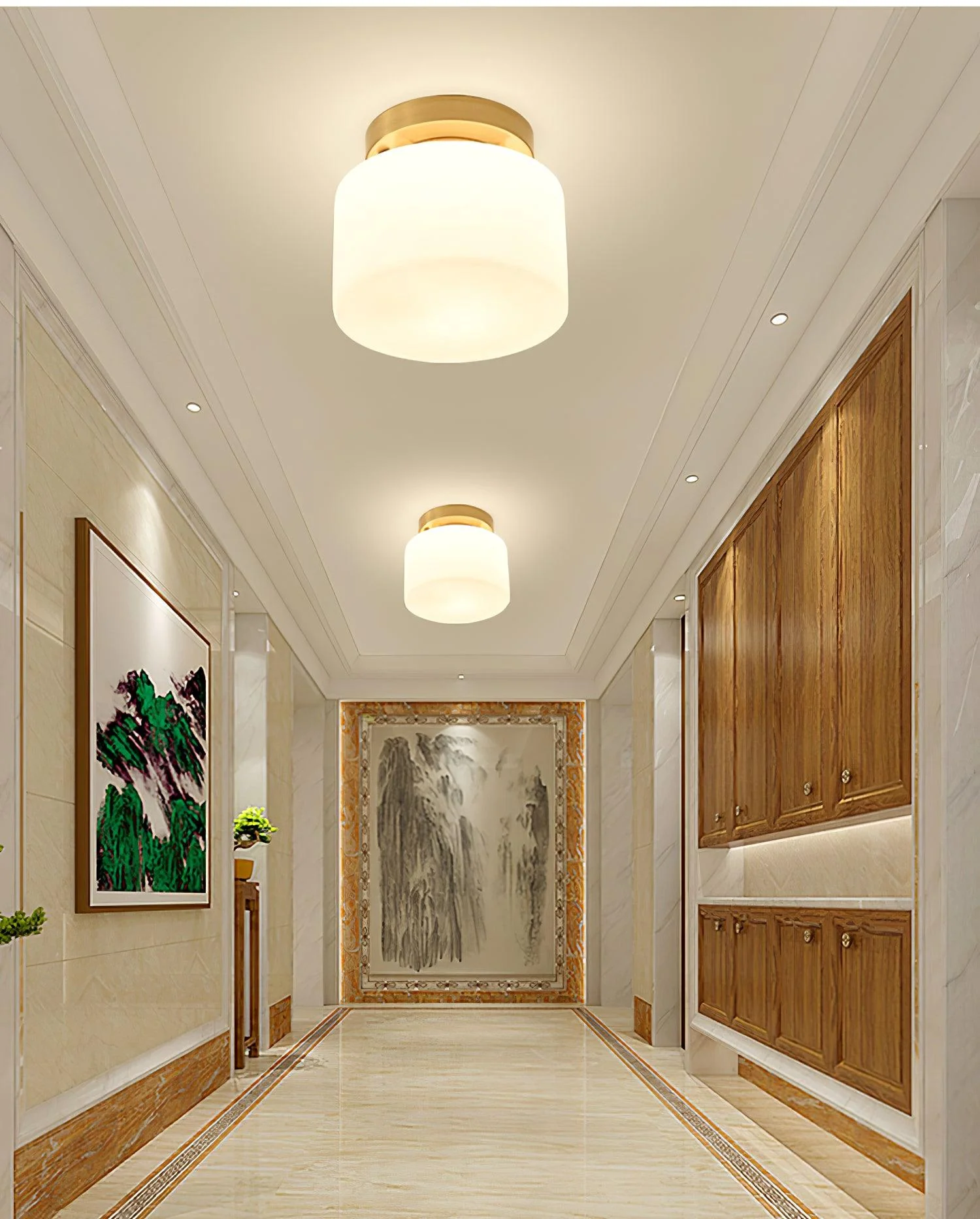 Elsilisra Nordic Art Brass Glass Flush Mount Ceiling Light - Image 7