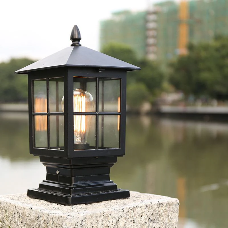 Etilo Modern Metal Glass Lantern LED Outdoor Light Post - Image 3