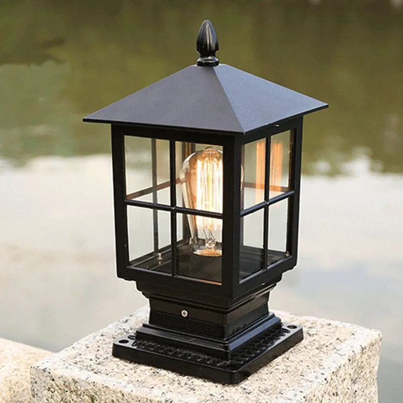 Etilo Modern Metal Glass Lantern LED Outdoor Light Post - Image 5