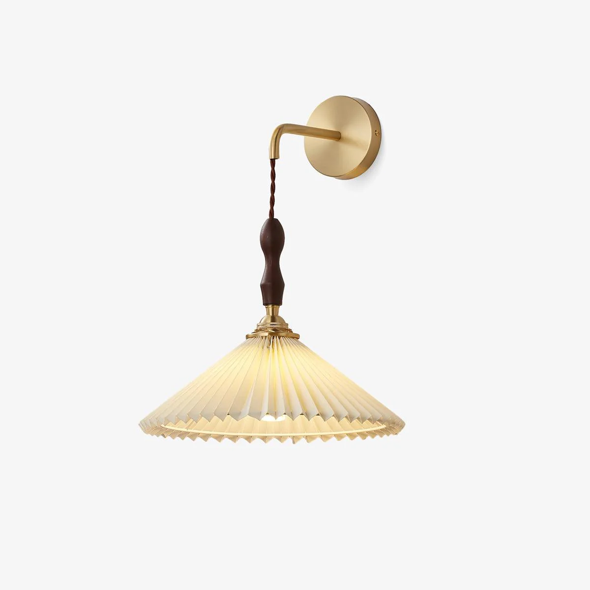 Eurlaeel Premium	Elegance Pleated Walnut Wooden Wall Lamp
