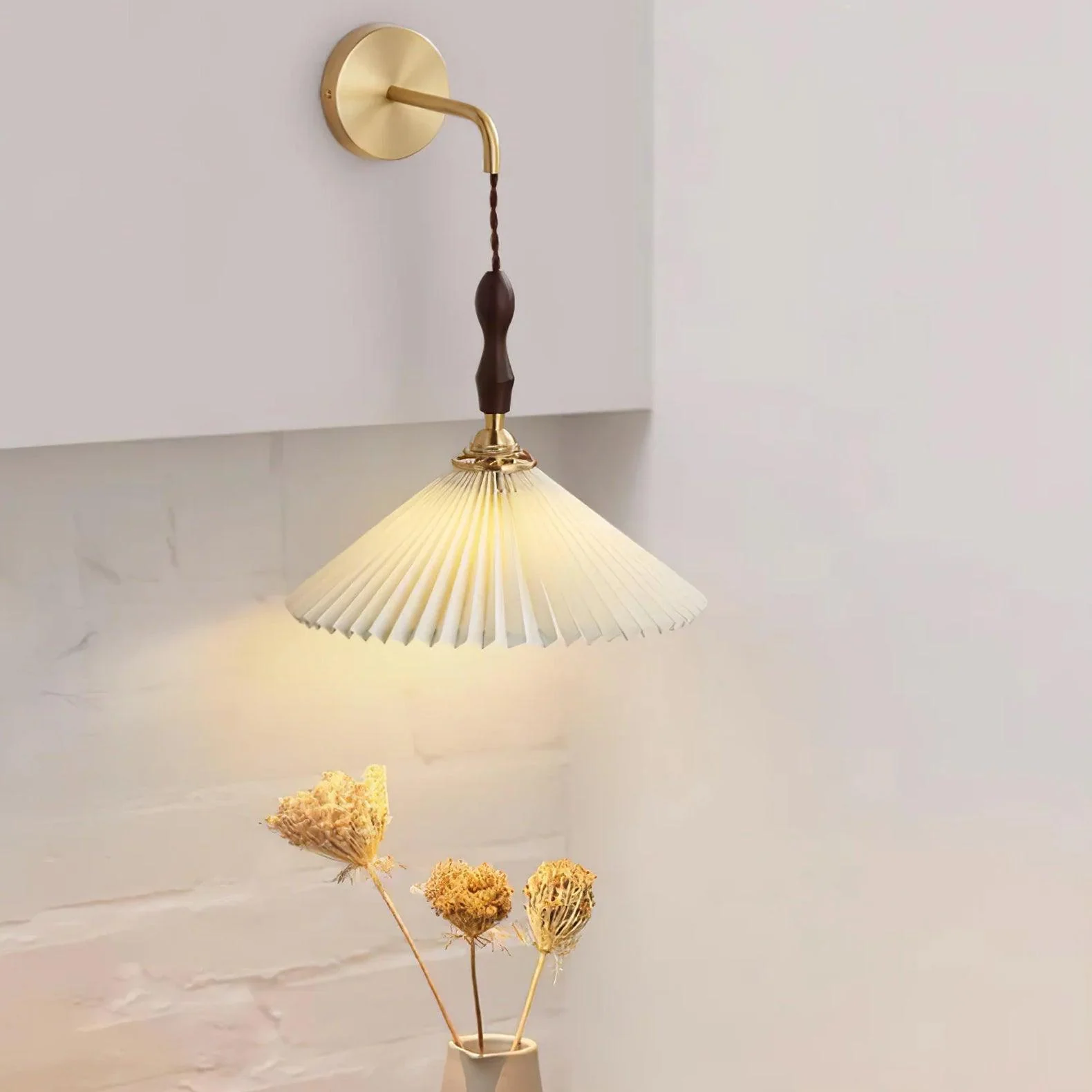 Eurlaeel Premium	Elegance Pleated Walnut Wooden Wall Lamp - Image 11