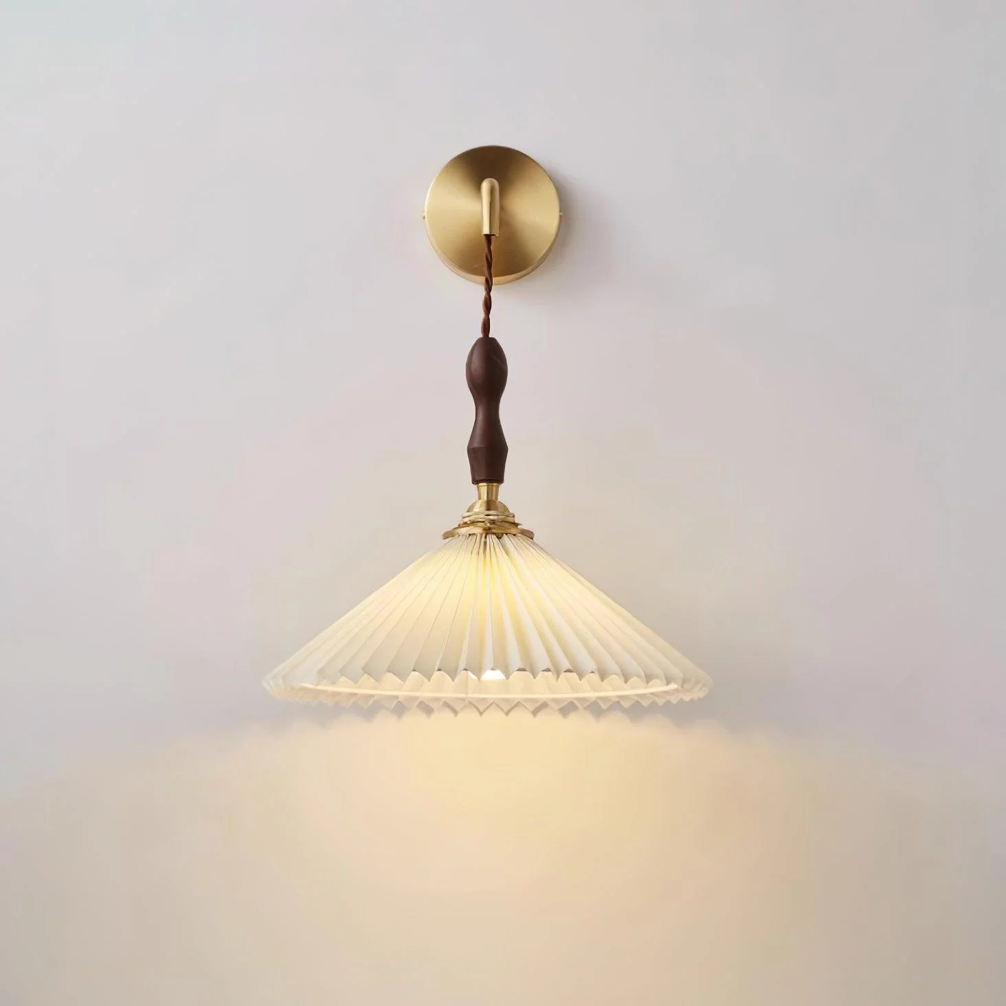 Eurlaeel Premium	Elegance Pleated Walnut Wooden Wall Lamp - Image 14