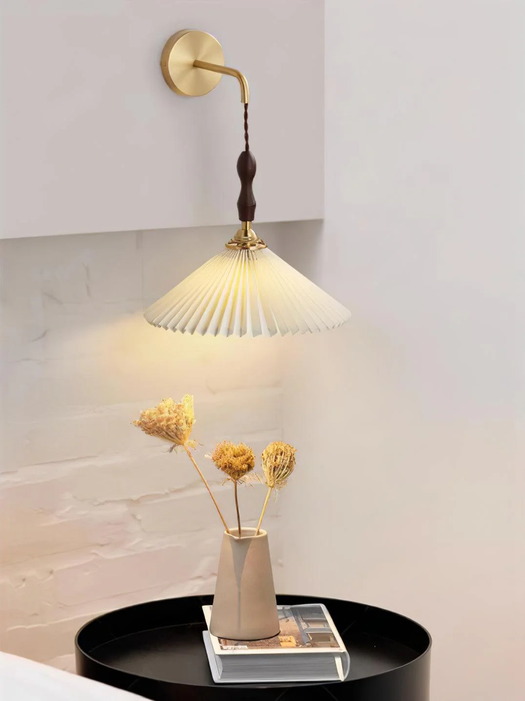 Eurlaeel Premium	Elegance Pleated Walnut Wooden Wall Lamp - Image 15