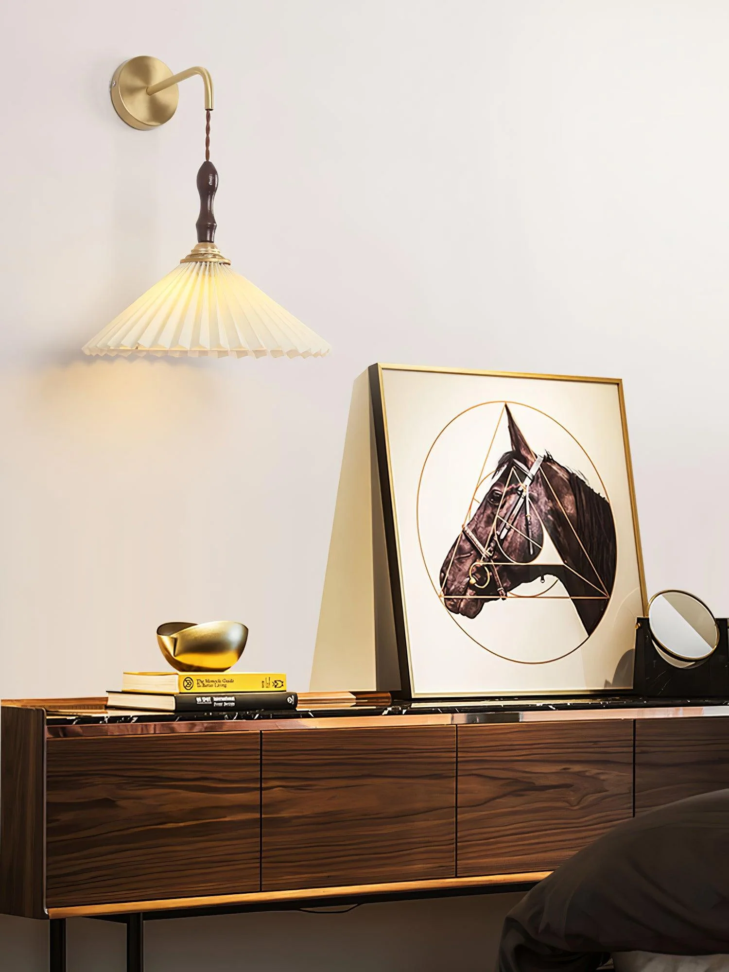 Eurlaeel Premium	Elegance Pleated Walnut Wooden Wall Lamp - Image 17