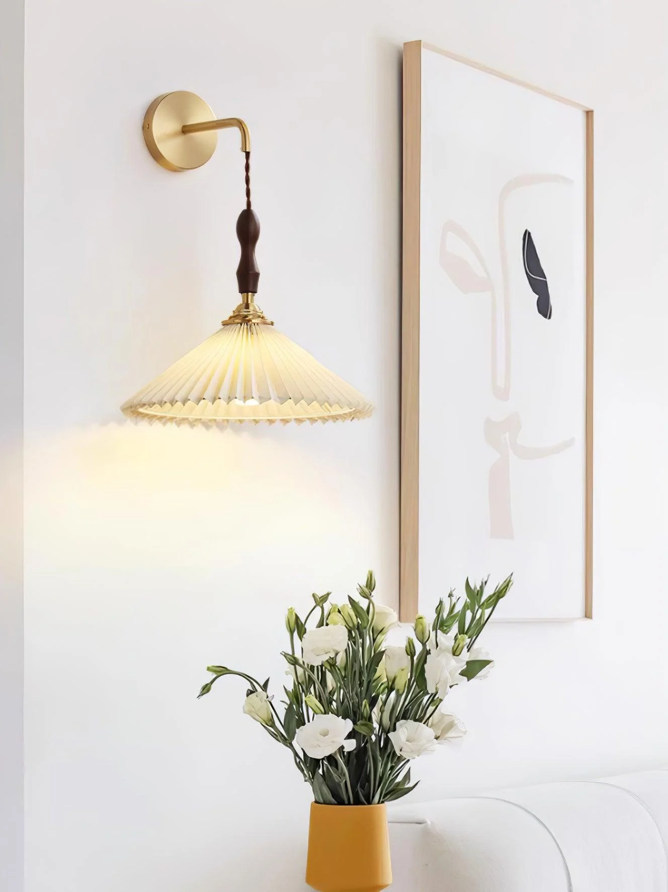 Eurlaeel Premium	Elegance Pleated Walnut Wooden Wall Lamp - Image 18