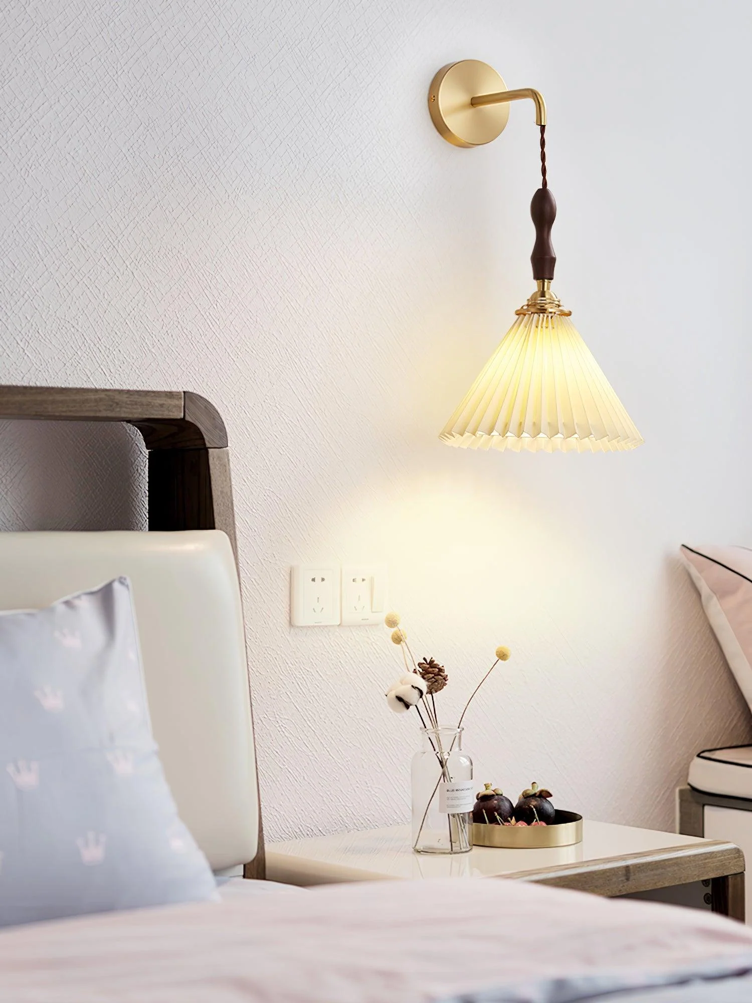 Eurlaeel Premium	Elegance Pleated Walnut Wooden Wall Lamp - Image 2