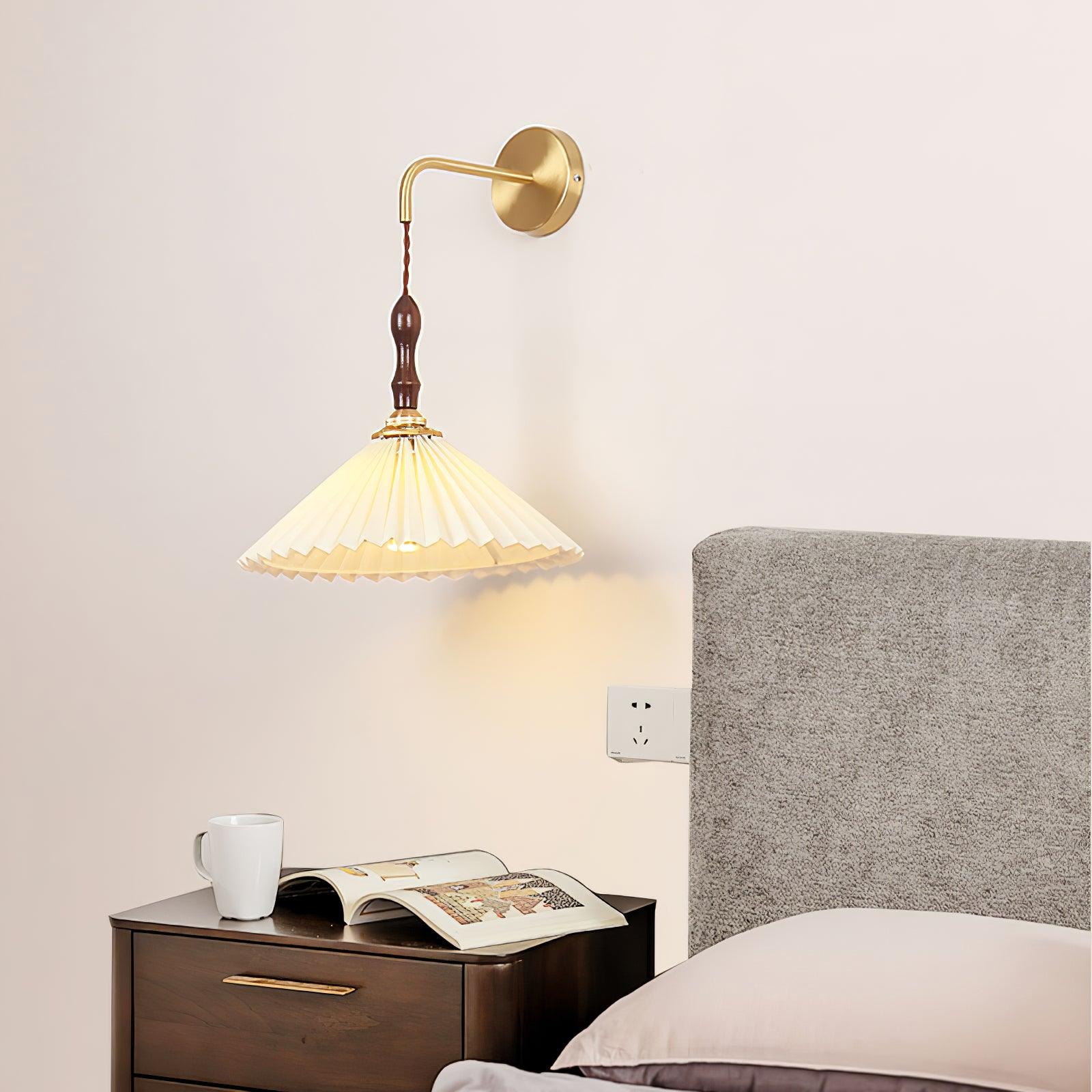 Eurlaeel Premium	Elegance Pleated Walnut Wooden Wall Lamp - Image 23