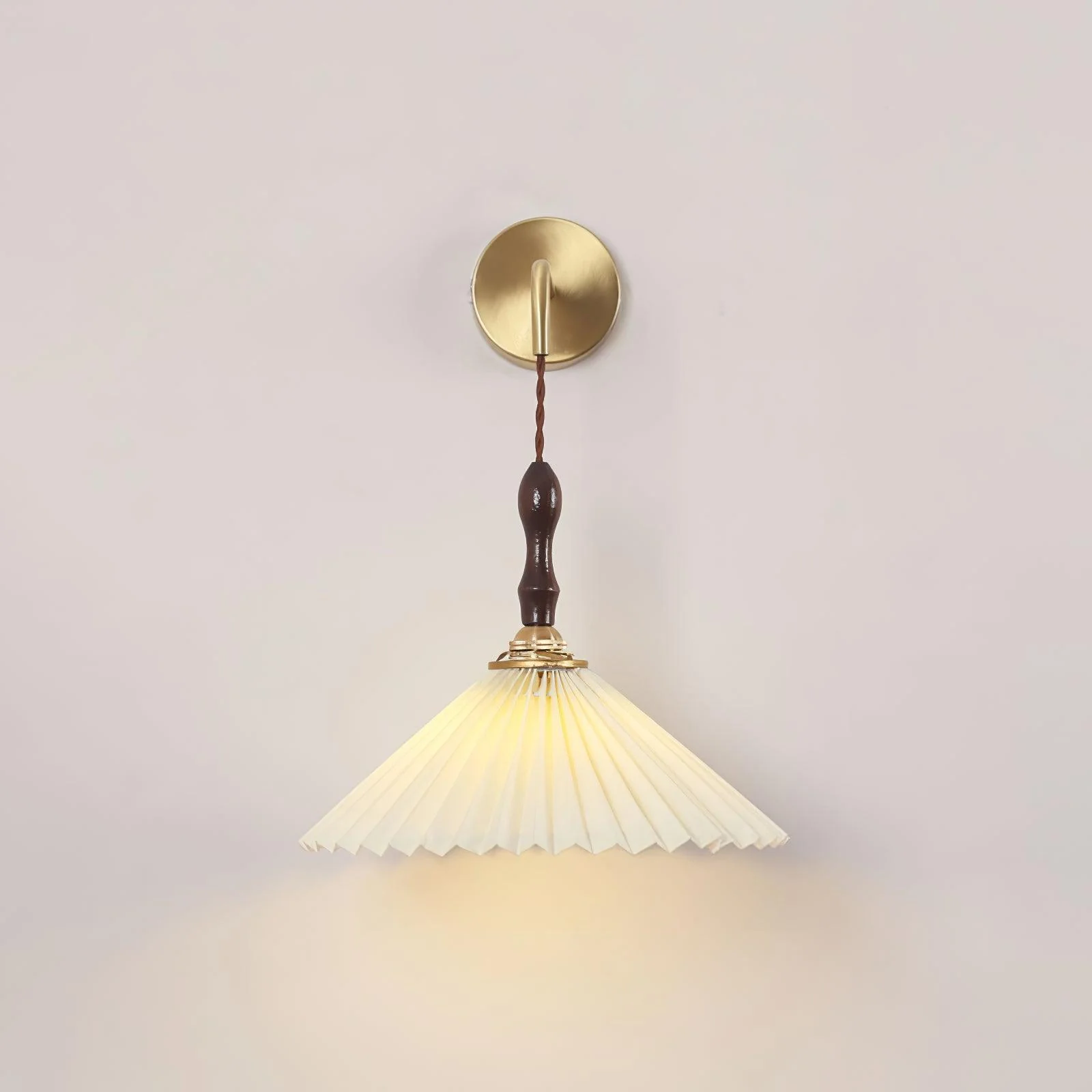 Eurlaeel Premium	Elegance Pleated Walnut Wooden Wall Lamp - Image 24
