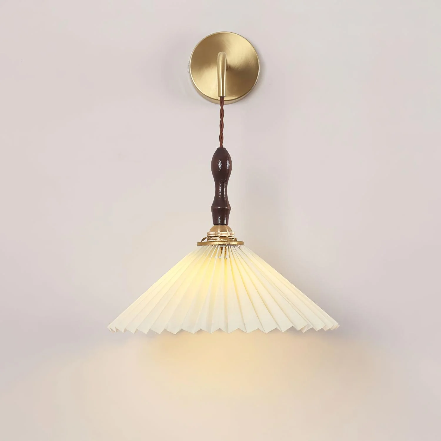 Eurlaeel Premium	Elegance Pleated Walnut Wooden Wall Lamp - Image 25