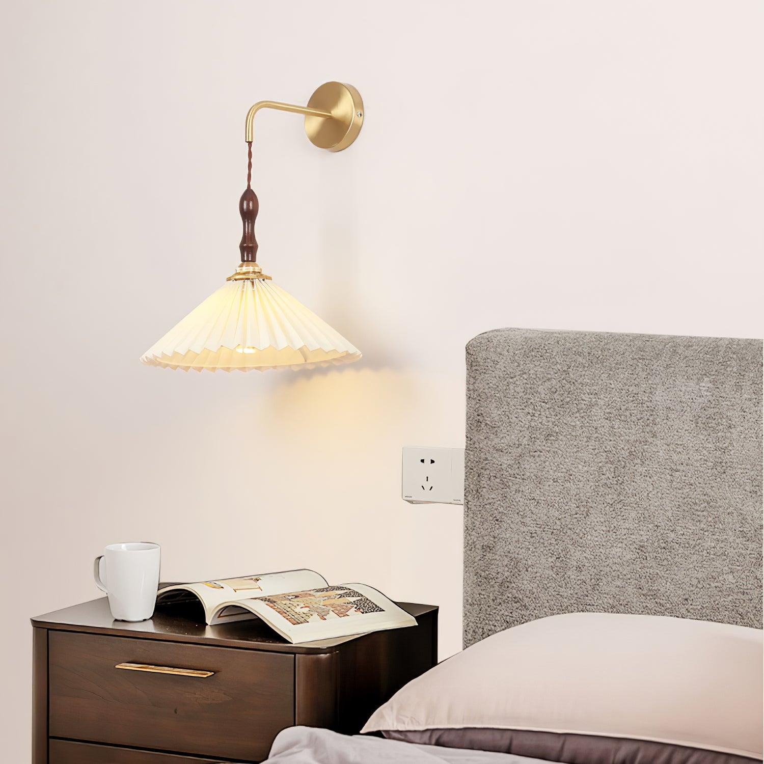 Eurlaeel Premium	Elegance Pleated Walnut Wooden Wall Lamp - Image 4