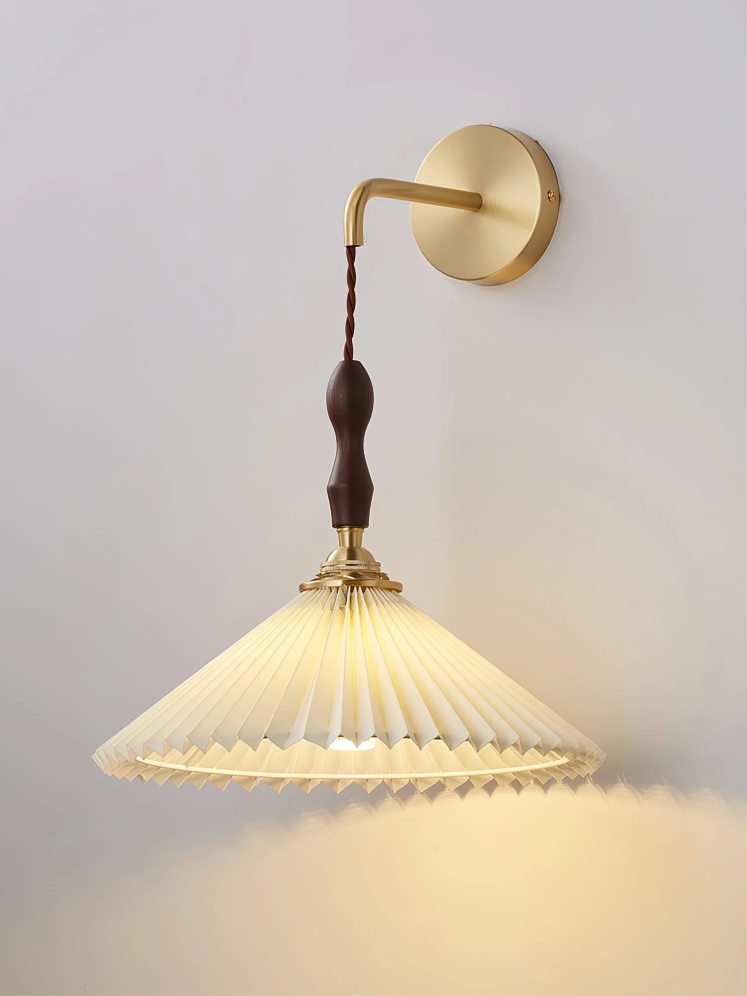 Eurlaeel Premium	Elegance Pleated Walnut Wooden Wall Lamp - Image 5