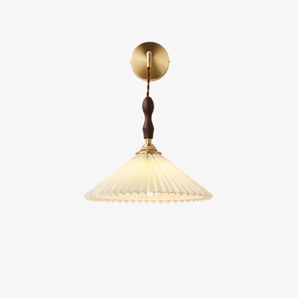 Eurlaeel Premium	Elegance Pleated Walnut Wooden Wall Lamp - Image 6