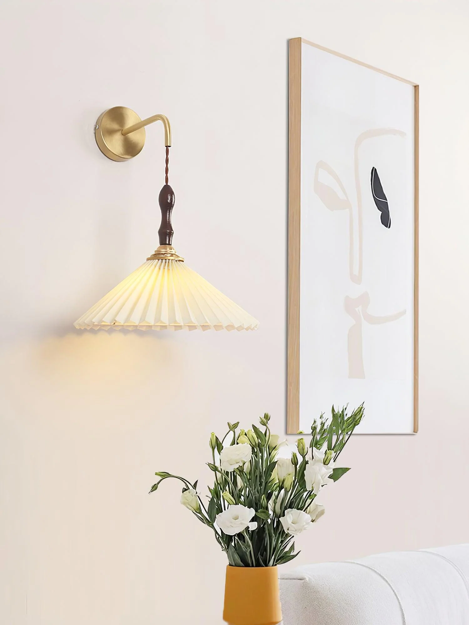 Eurlaeel Premium	Elegance Pleated Walnut Wooden Wall Lamp - Image 8