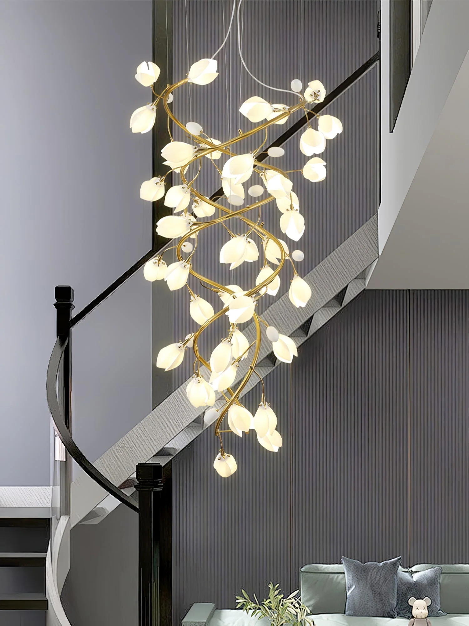 Evene Spiral Ceramic Brass Chandelier - Image 19