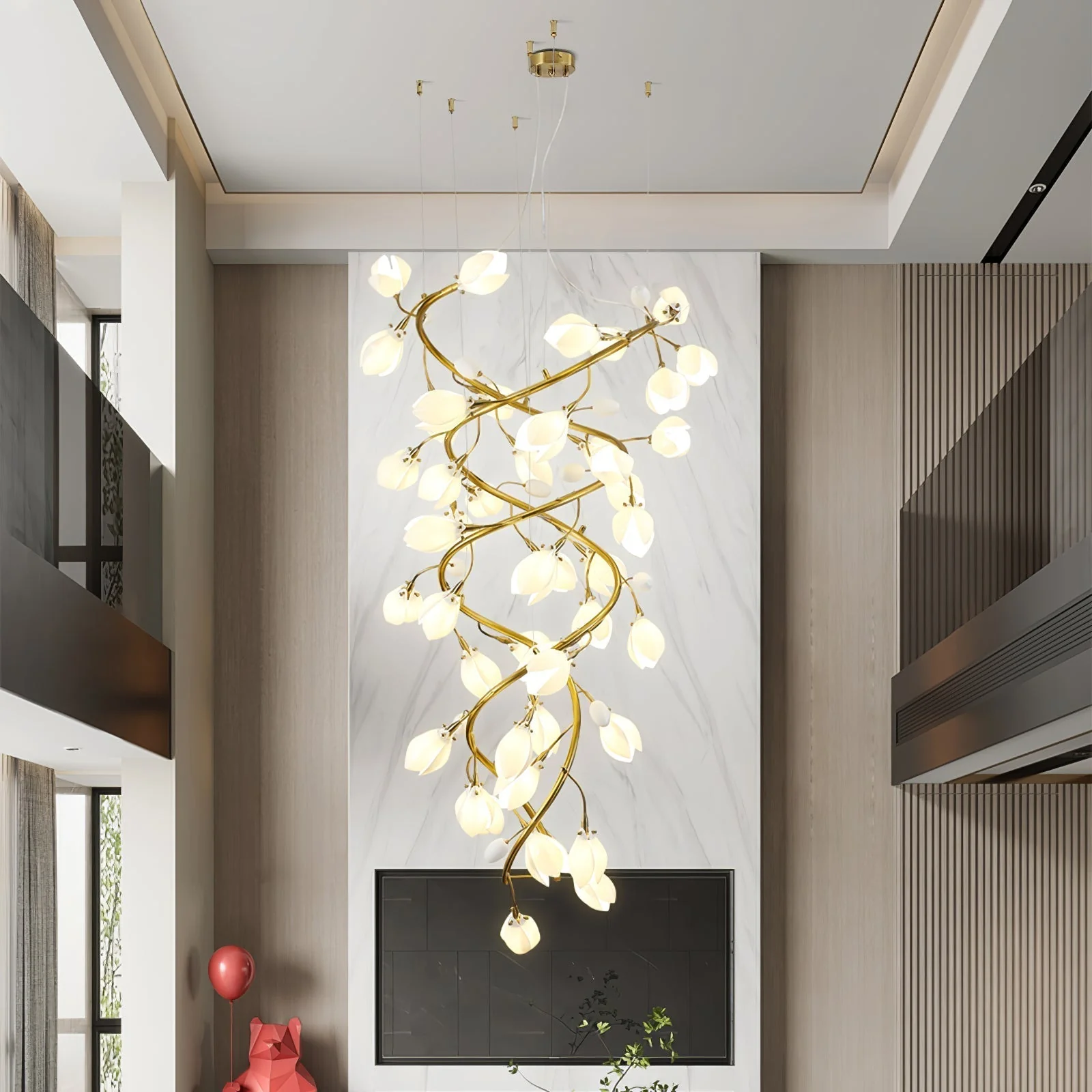 Evene Spiral Ceramic Brass Chandelier - Image 5