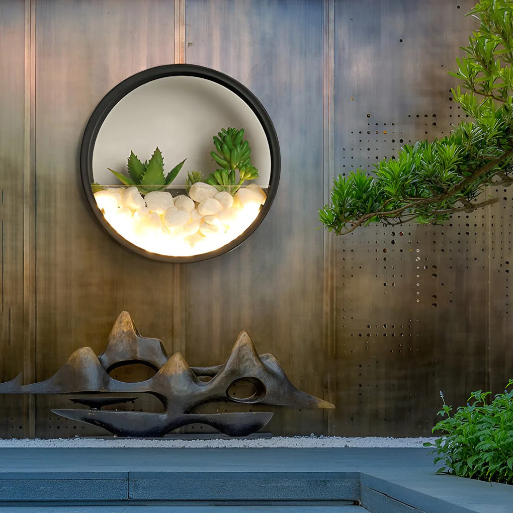 Grace Small Artificial Plants Modern Stones Outdoor Wall Light