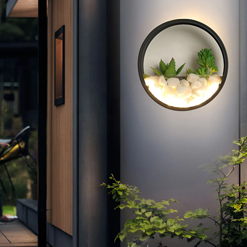 Grace Small Artificial Plants Modern Stones Outdoor Wall Light - Image 2