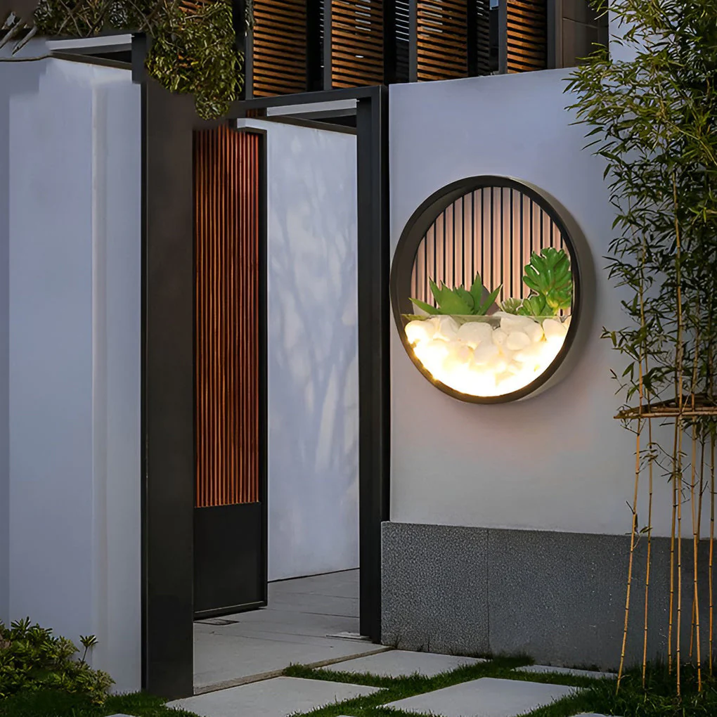 Grace Small Artificial Plants Modern Stones Outdoor Wall Light - Image 3
