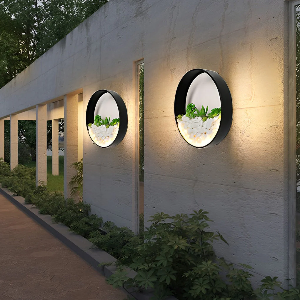Grace Small Artificial Plants Modern Stones Outdoor Wall Light - Image 4